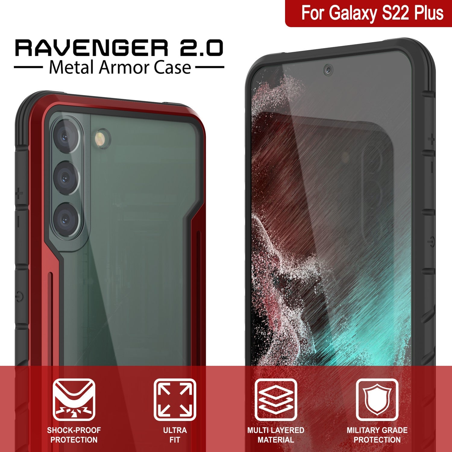 Punkcase S22+ Plus ravenger Case Protective Military Grade Multilayer Cover [Red]