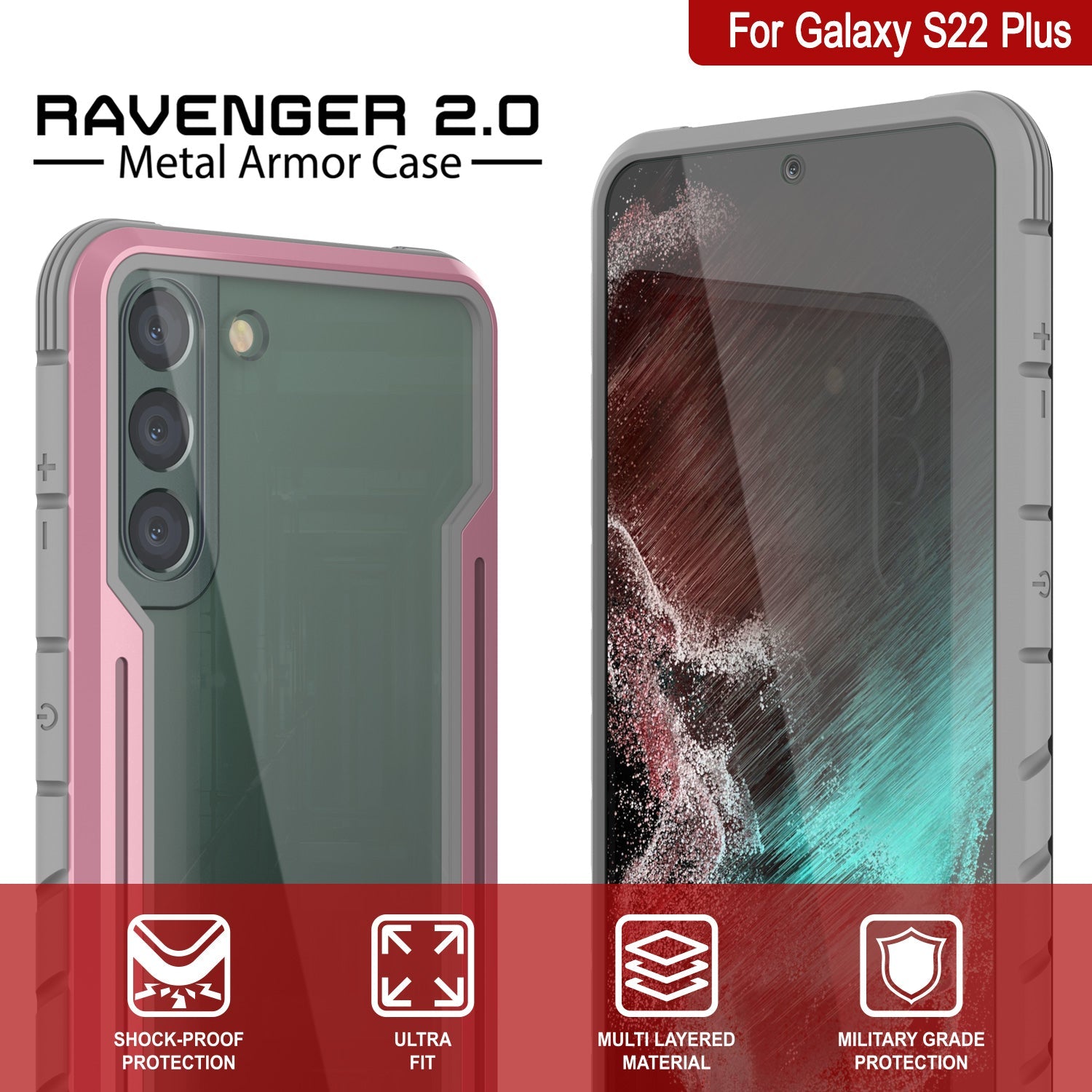 Punkcase S22+ Plus ravenger Case Protective Military Grade Multilayer Cover [Rose-Gold]