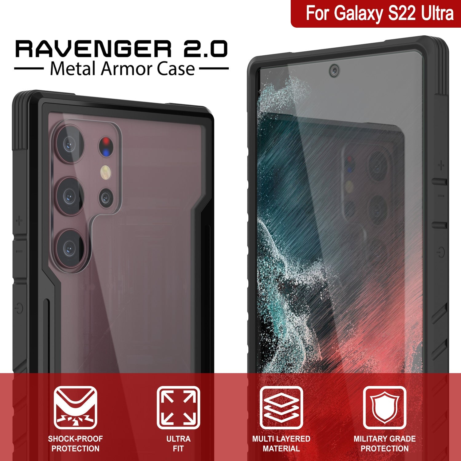 Punkcase S22 Ultra ravenger Case Protective Military Grade Multilayer Cover [Black]