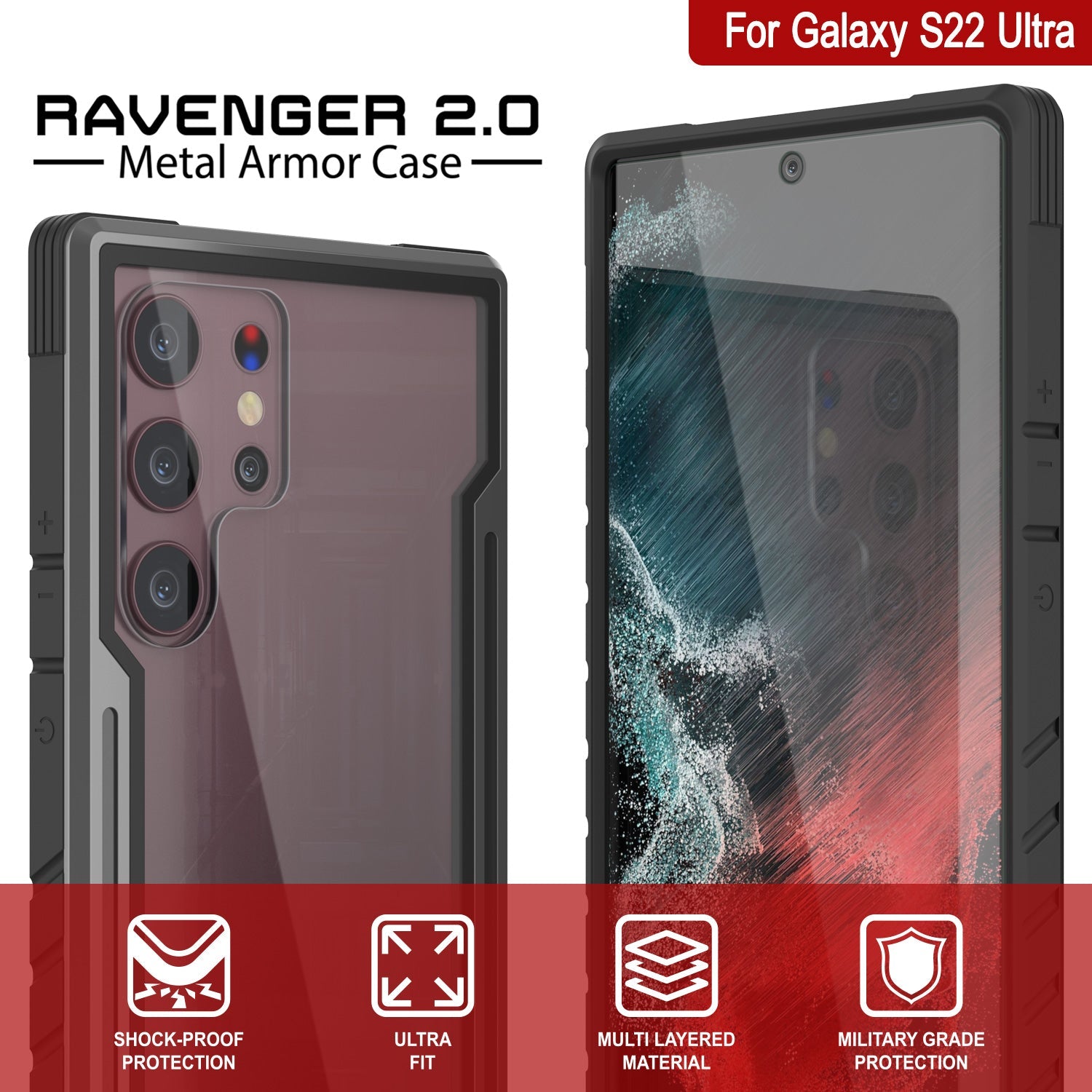 Punkcase S22 Ultra ravenger Case Protective Military Grade Multilayer Cover [Grey-Black]