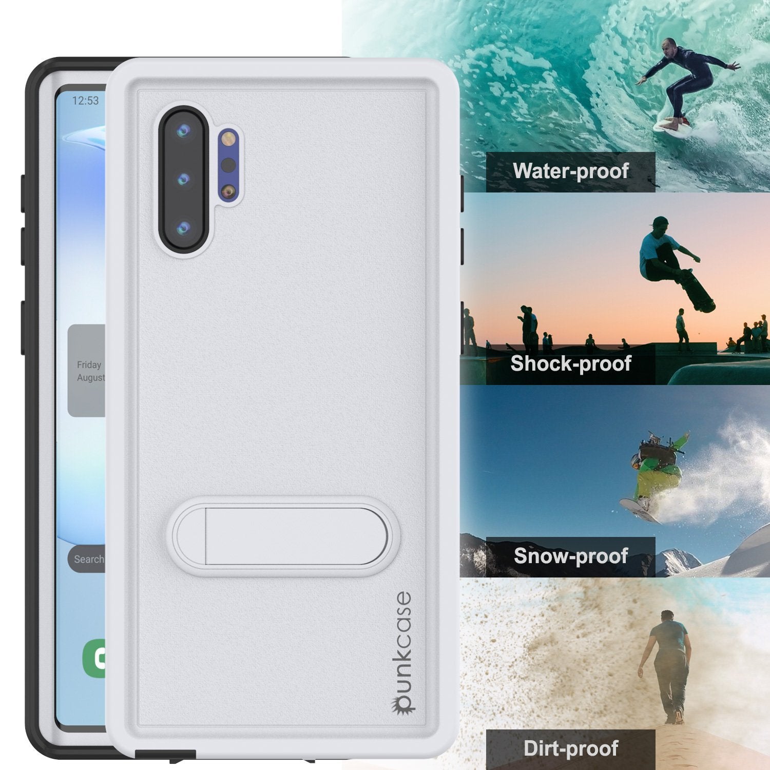 PunkCase Galaxy Note 10+ Plus Waterproof Case, [KickStud Series] Armor Cover [White]