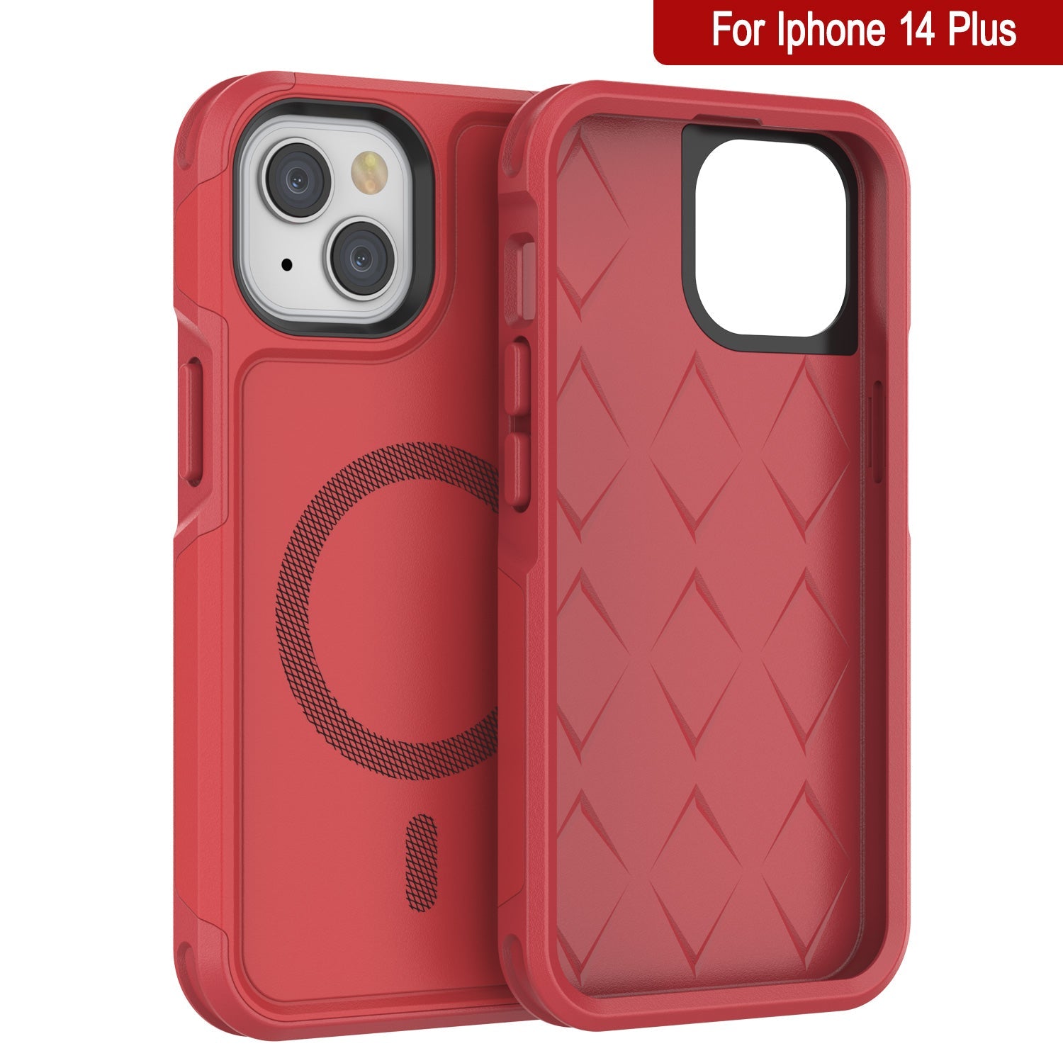 PunkCase iPhone 14 Plus Case, [Spartan 2.0 Series] Clear Rugged Heavy Duty Cover W/Built in Screen Protector [Red]