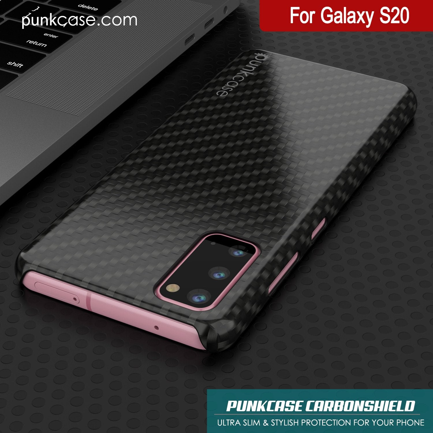 Galaxy S20 Case, Punkcase CarbonShield, Heavy Duty & Ultra Thin 2 Piece Dual Layer PU Leather Black Cover (Carbon Fiber Style)