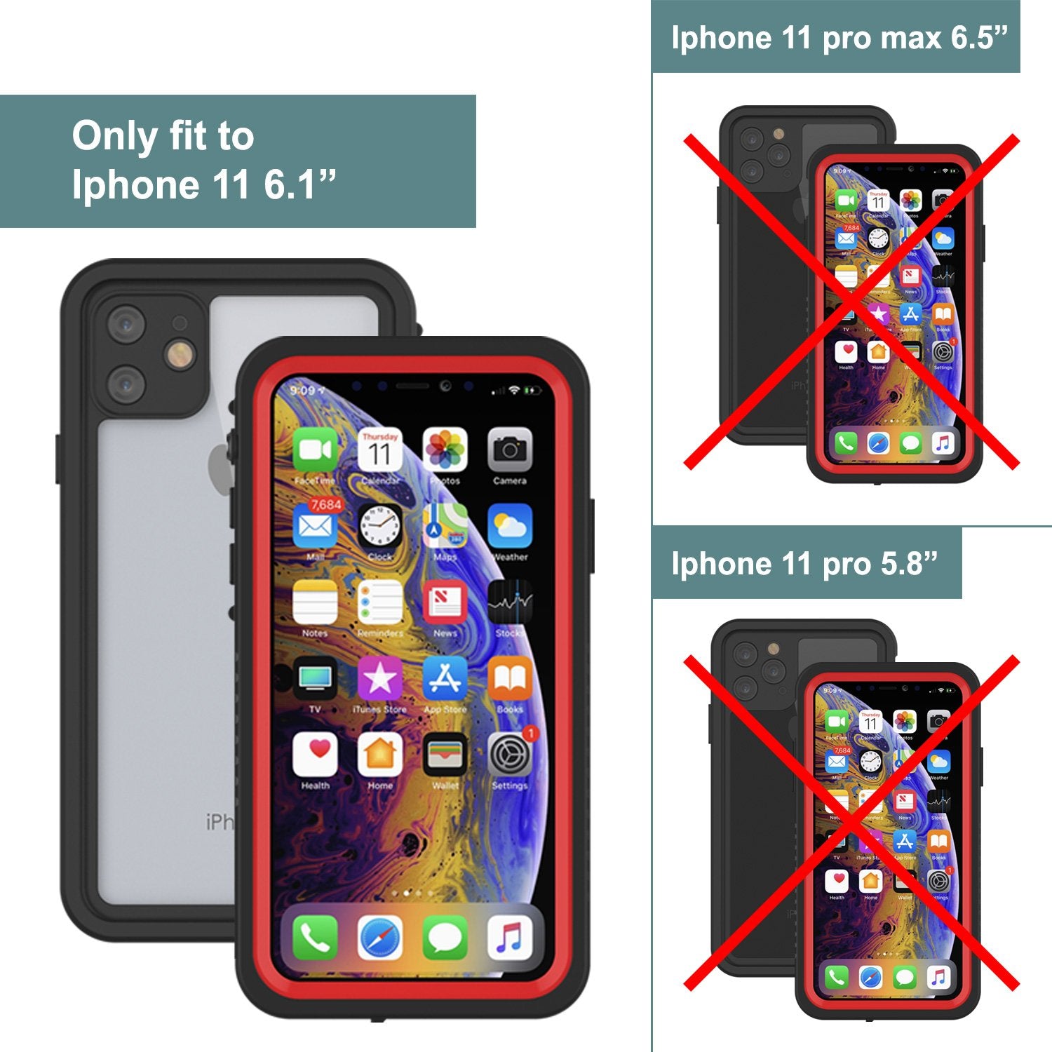 iPhone 11 Waterproof Case, Punkcase [Extreme Series] Armor Cover W/ Built In Screen Protector [Red]