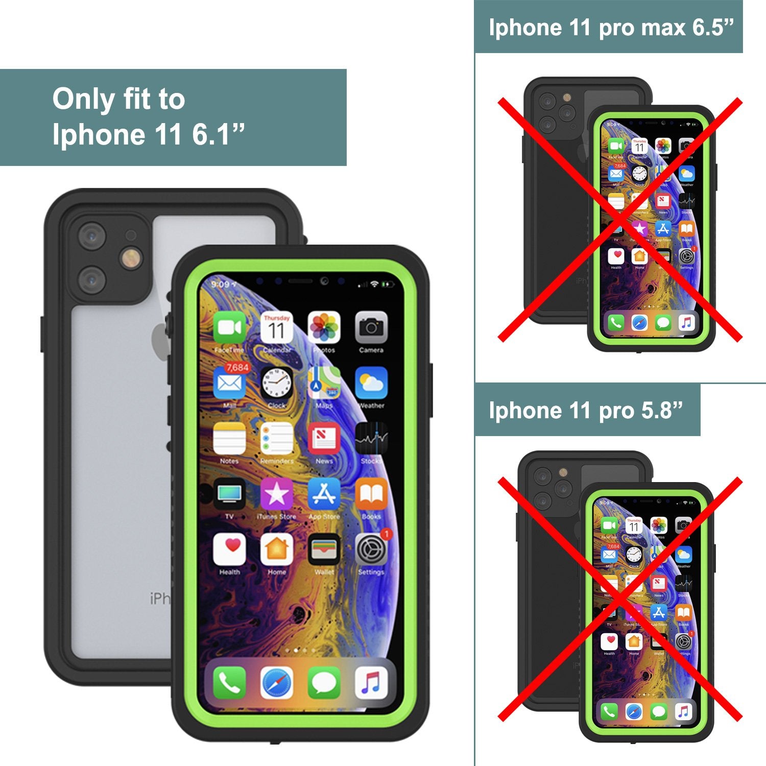 iPhone 11 Waterproof Case, Punkcase [Extreme Series] Armor Cover W/ Built In Screen Protector [Light Green]