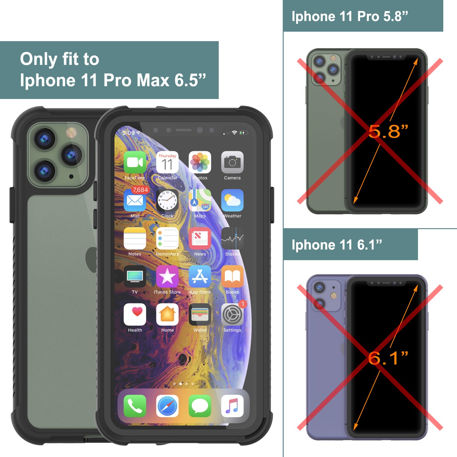 PunkCase iPhone 11 Pro Max Case, [Spartan Series] Clear Rugged Heavy Duty Cover W/Built in Screen Protector [Black]