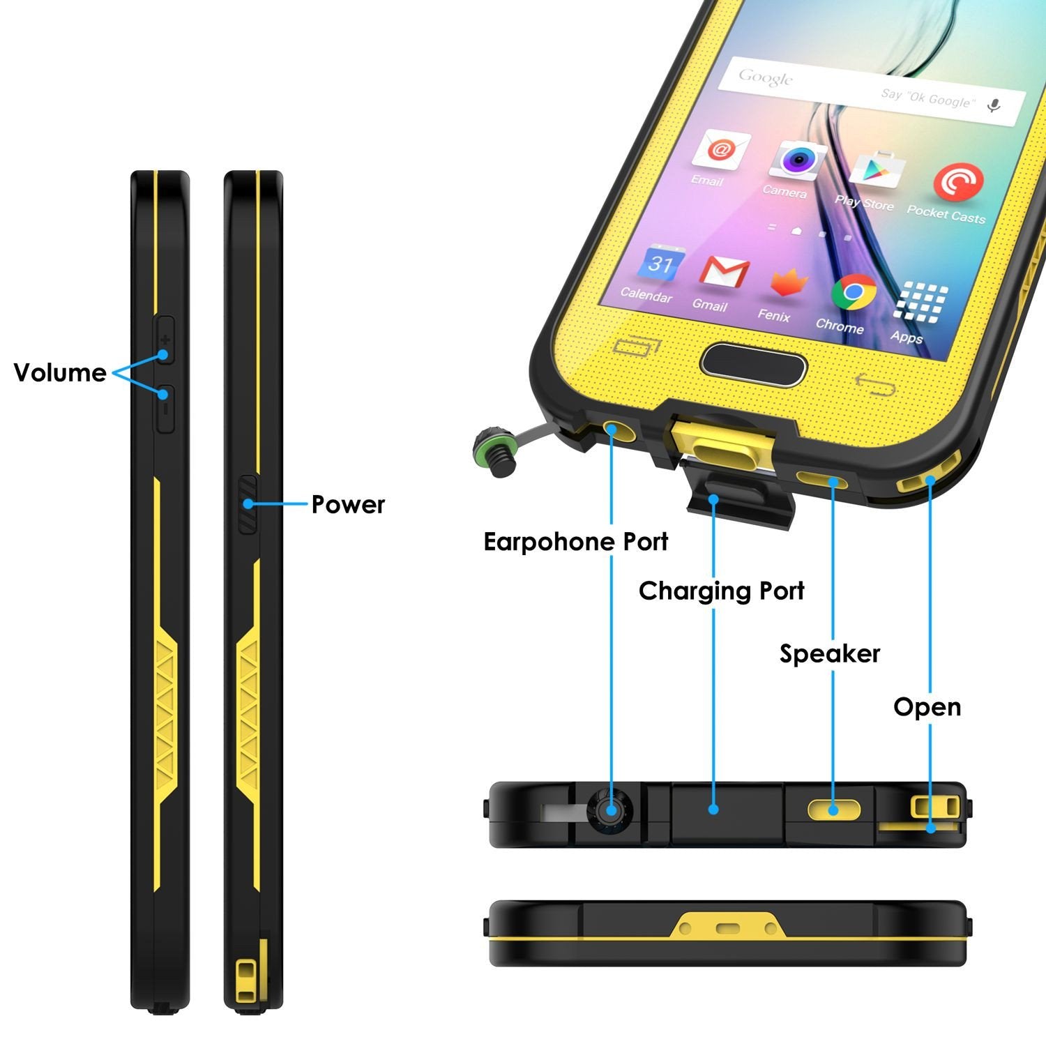 Galaxy S6 Waterproof Case Punkcase SpikeStar Yellow Water/Shock/Dirt/Snow Proof | Lifetime Warranty