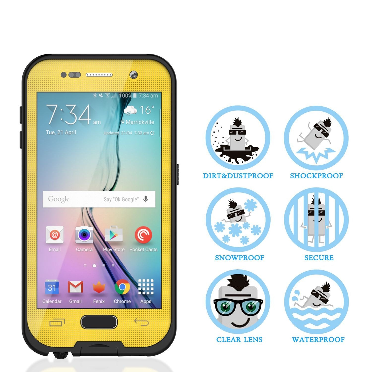 Galaxy S6 Waterproof Case Punkcase SpikeStar Yellow Water/Shock/Dirt/Snow Proof | Lifetime Warranty