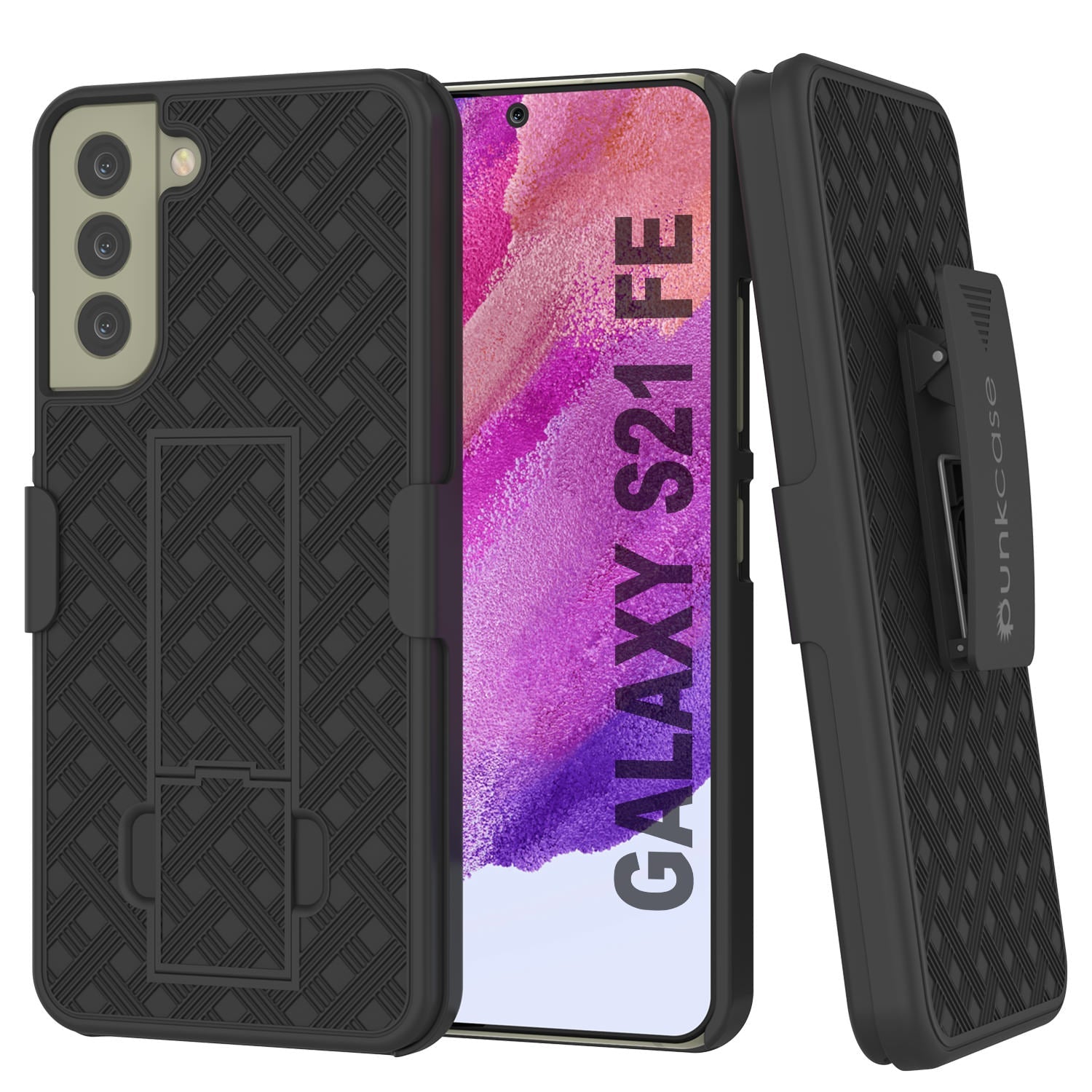 Punkcase Galaxy S21 FE Case With Screen Protector, Holster Belt Clip [Black]