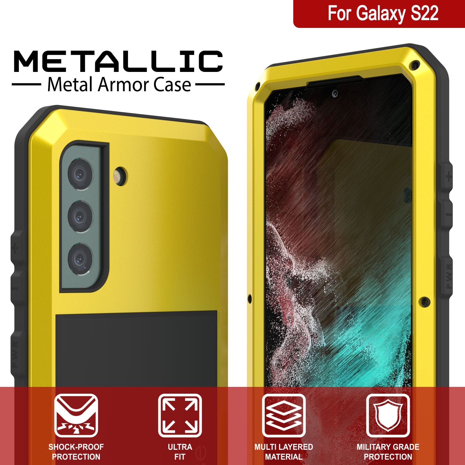 Galaxy S22 Metal Case, Heavy Duty Military Grade Rugged Armor Cover [Neon]