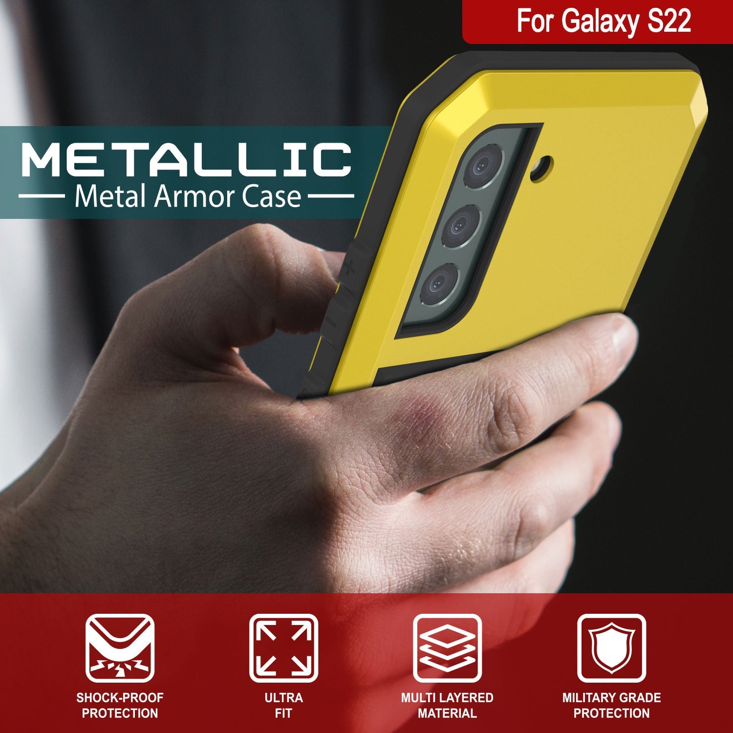 Galaxy S22 Metal Case, Heavy Duty Military Grade Rugged Armor Cover [Neon]