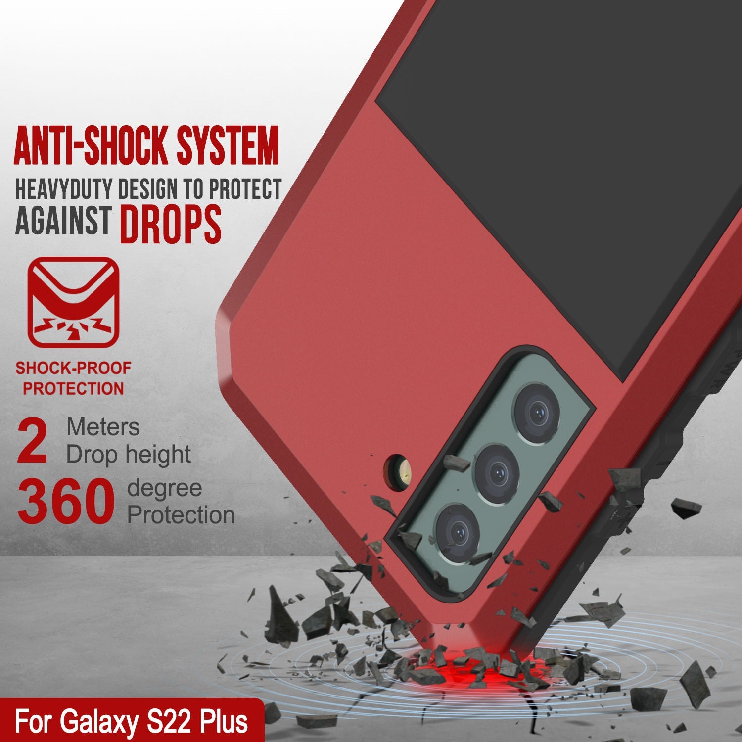 Galaxy S22+ Plus Metal Case, Heavy Duty Military Grade Rugged Armor Cover [Red]