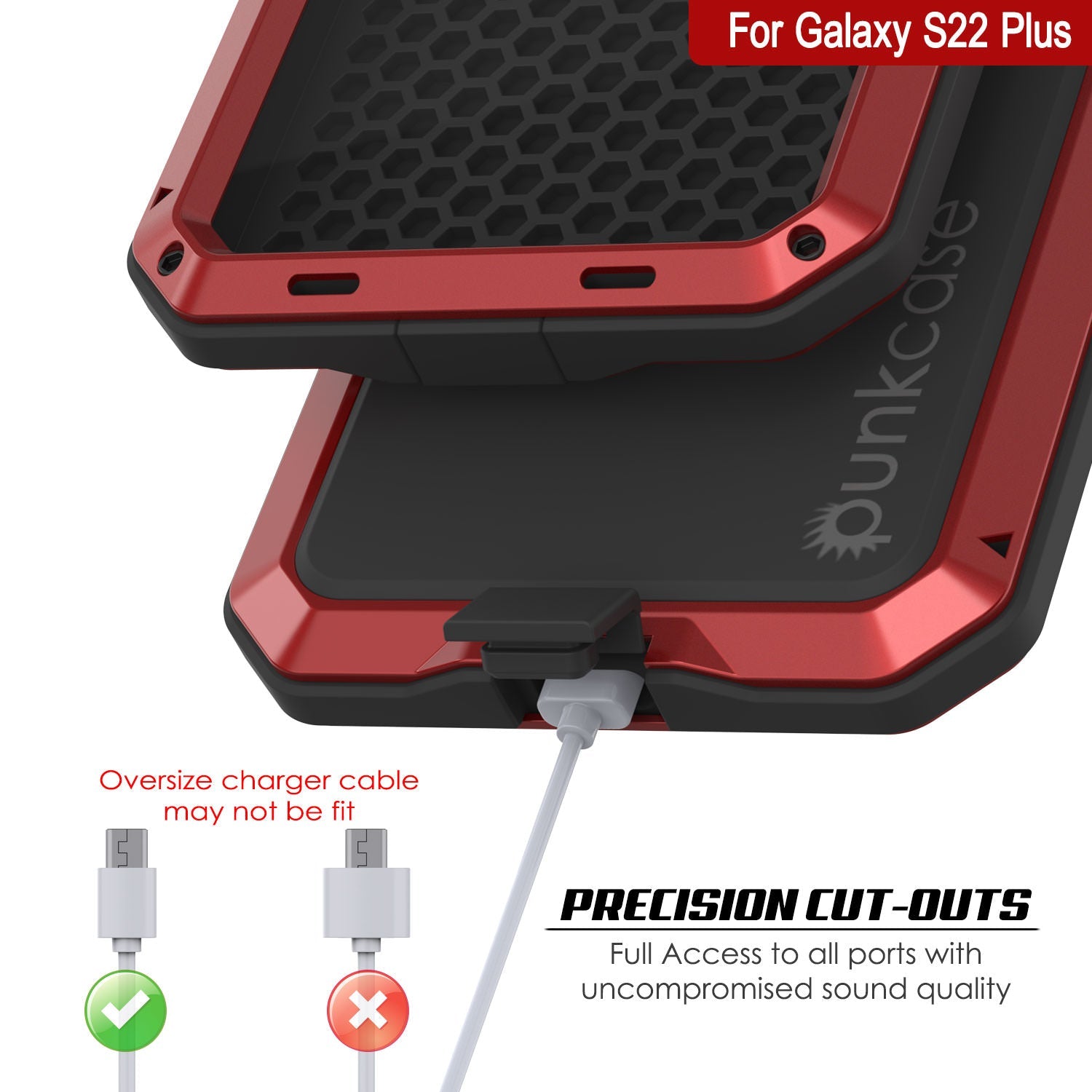 Galaxy S22+ Plus Metal Case, Heavy Duty Military Grade Rugged Armor Cover [Red]