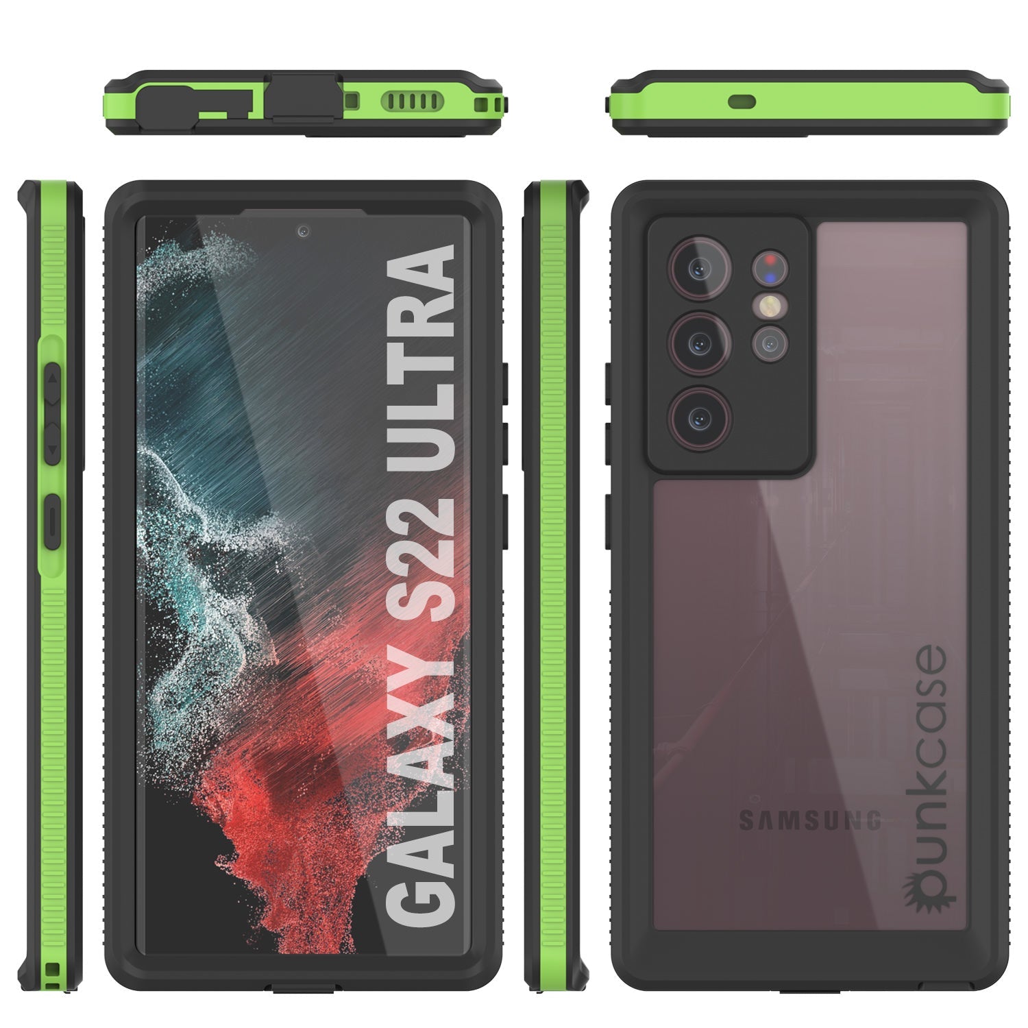 Galaxy S22 Ultra Waterproof Case PunkCase Ultimato Light Green Thin 6.6ft Underwater IP68 ShockProof [Green]