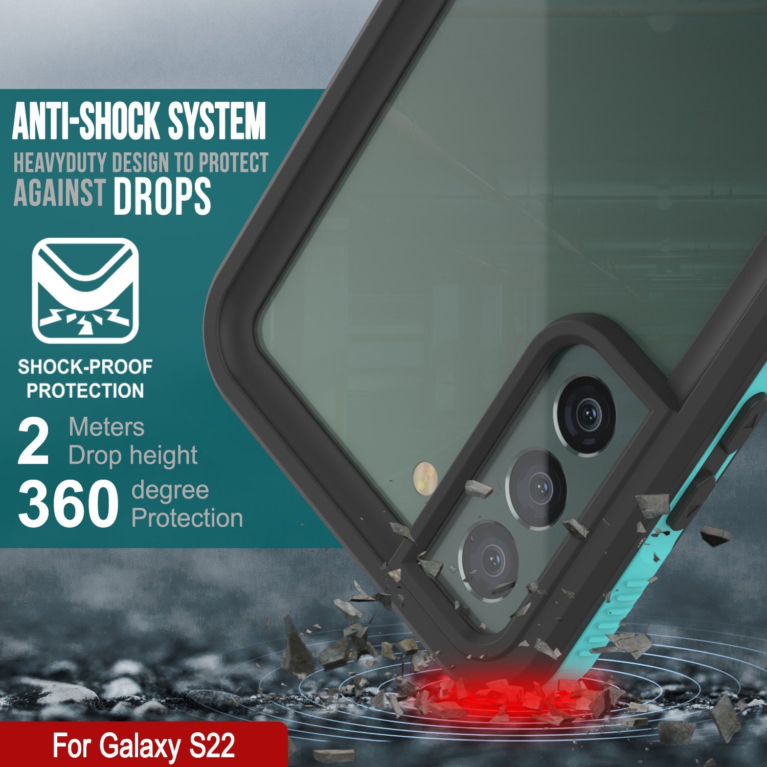 Galaxy S22 Waterproof Case PunkCase Ultimato Teal Thin 6.6ft Underwater IP68 Shock/Snow Proof [Teal]