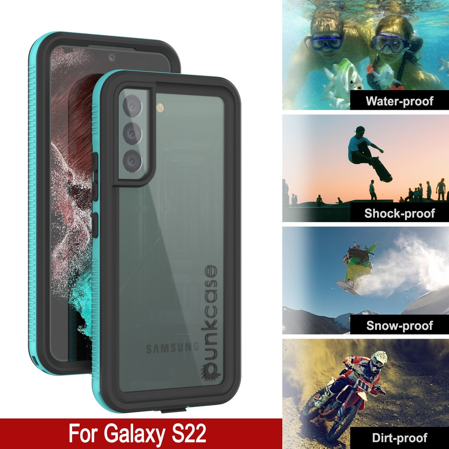 Galaxy S22 Waterproof Case PunkCase Ultimato Teal Thin 6.6ft Underwater IP68 Shock/Snow Proof [Teal]