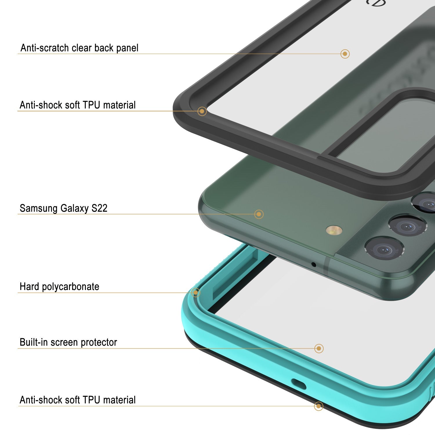 Galaxy S22 Waterproof Case PunkCase Ultimato Teal Thin 6.6ft Underwater IP68 Shock/Snow Proof [Teal]