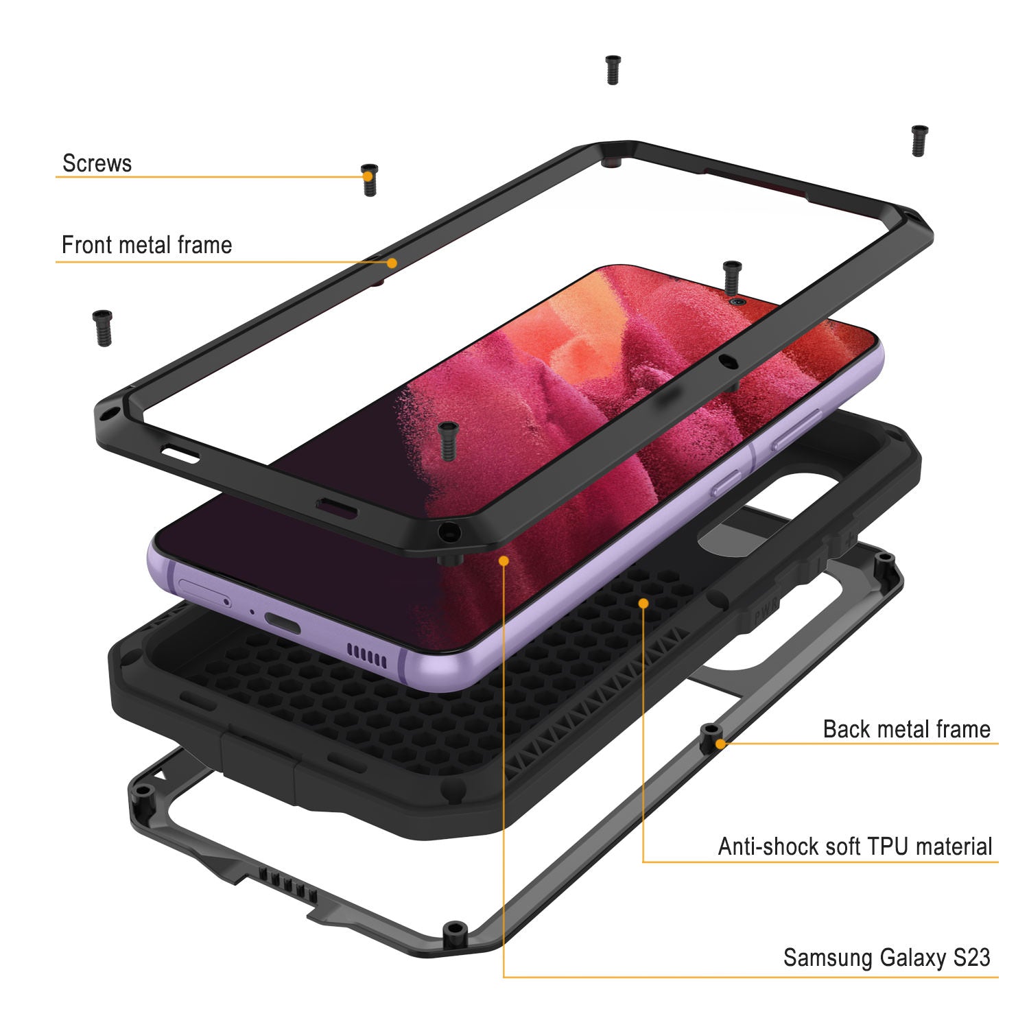 Galaxy S23 Metal Case, Heavy Duty Military Grade Armor Cover [shock proof] Full Body Hard [Black]