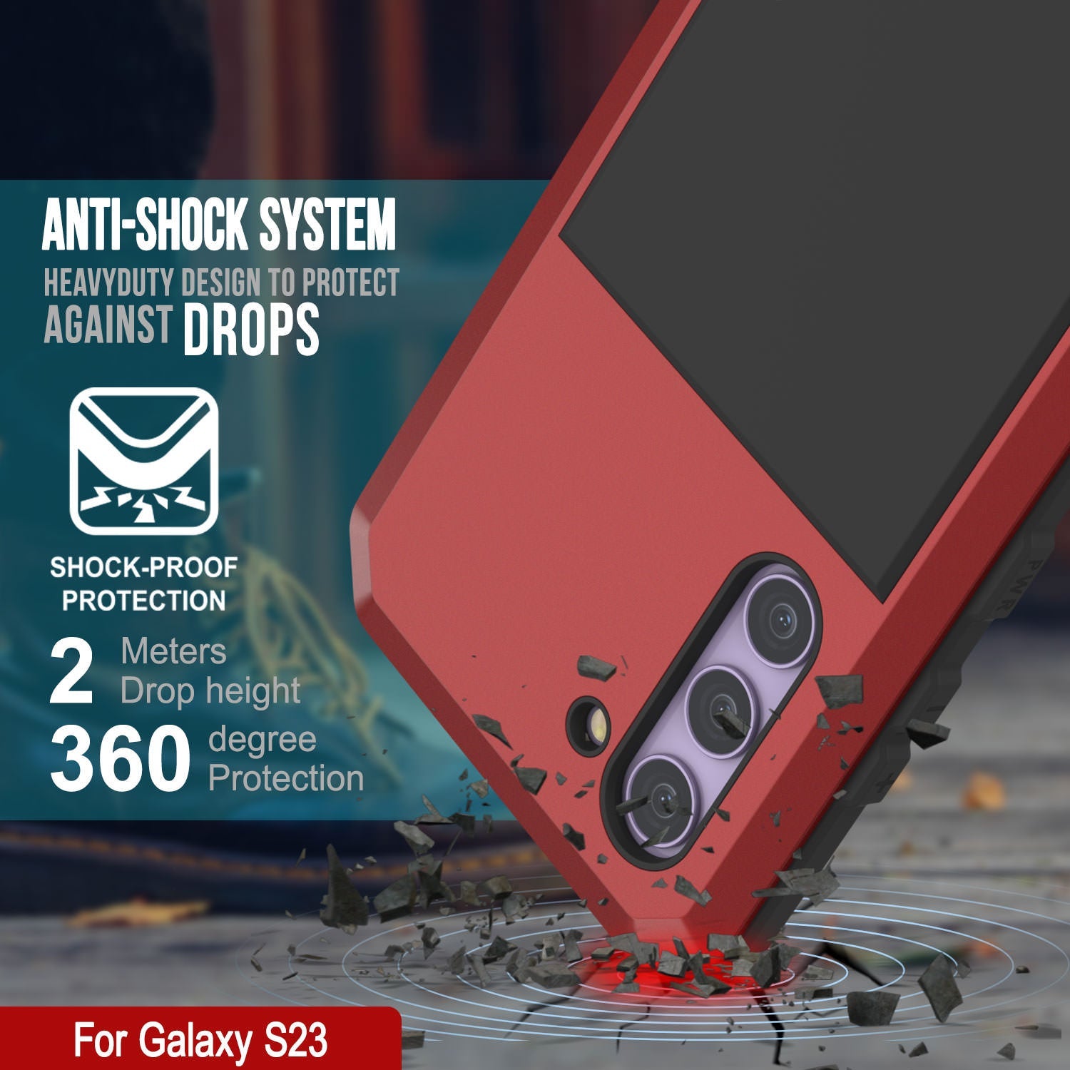 Galaxy S23 Metal Case, Heavy Duty Military Grade Armor Cover [shock proof] Full Body Hard [Red]