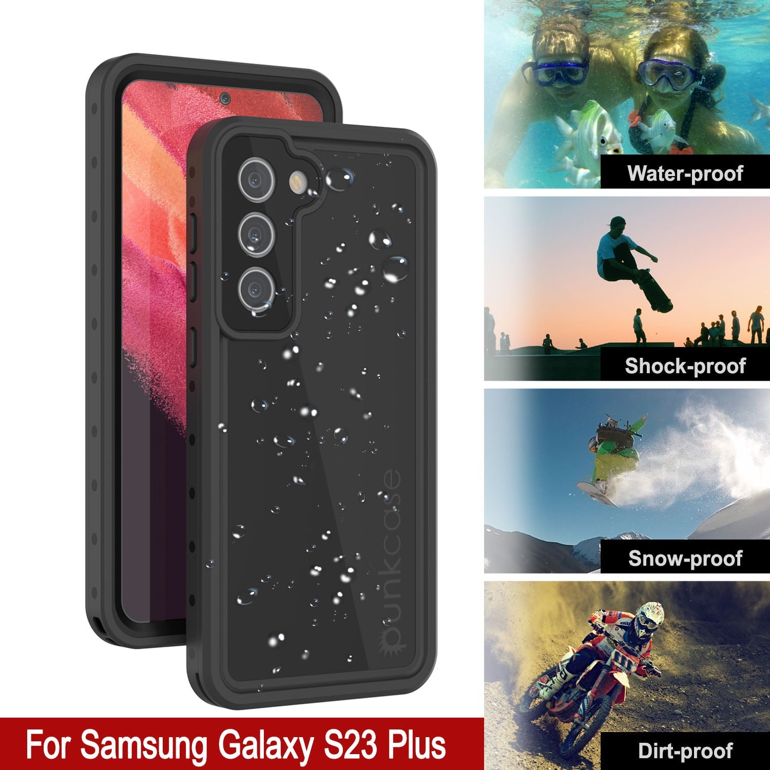 Galaxy S23+ Plus Waterproof Case PunkCase StudStar Black Thin 6.6ft Underwater IP68 Shock/Snow Proof