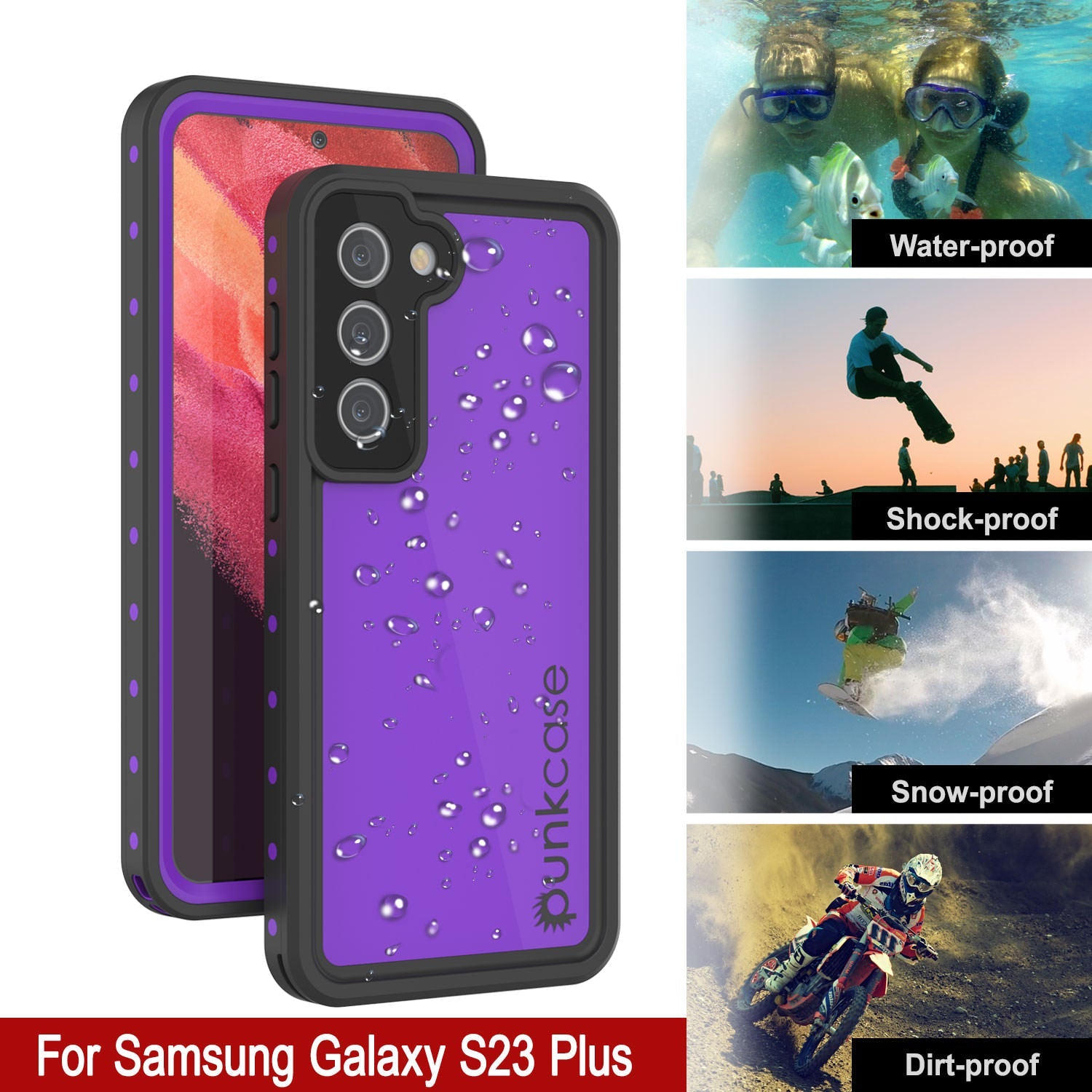 Galaxy S23+ Plus Waterproof Case PunkCase StudStar Purple Thin 6.6ft Underwater IP68 Shock/Snow Proof