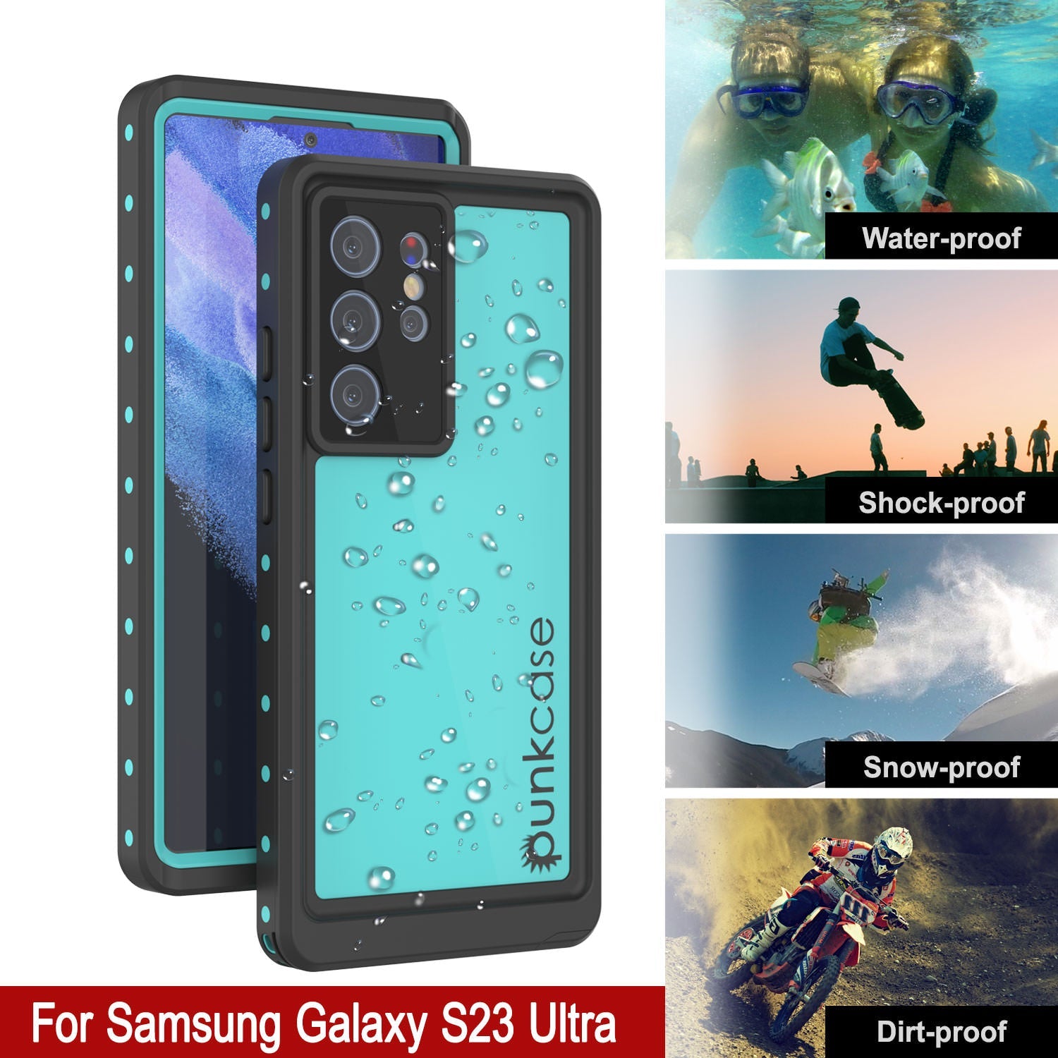 Galaxy S23 Ultra Waterproof Case PunkCase StudStar Teal Thin 6.6ft Underwater IP68 Shock/Snow Proof