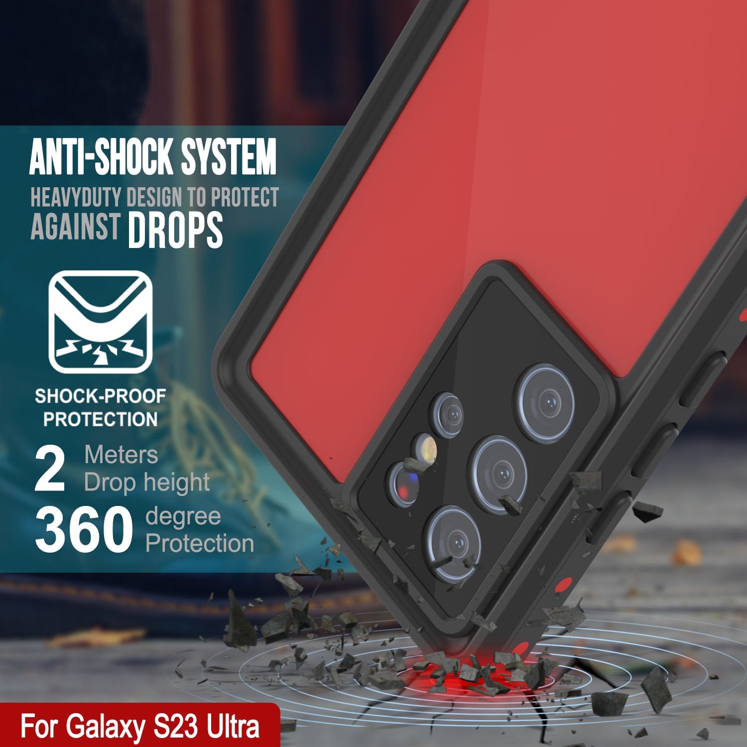 Galaxy S23 Ultra Waterproof Case PunkCase StudStar Red Thin 6.6ft Underwater IP68 Shock/Snow Proof