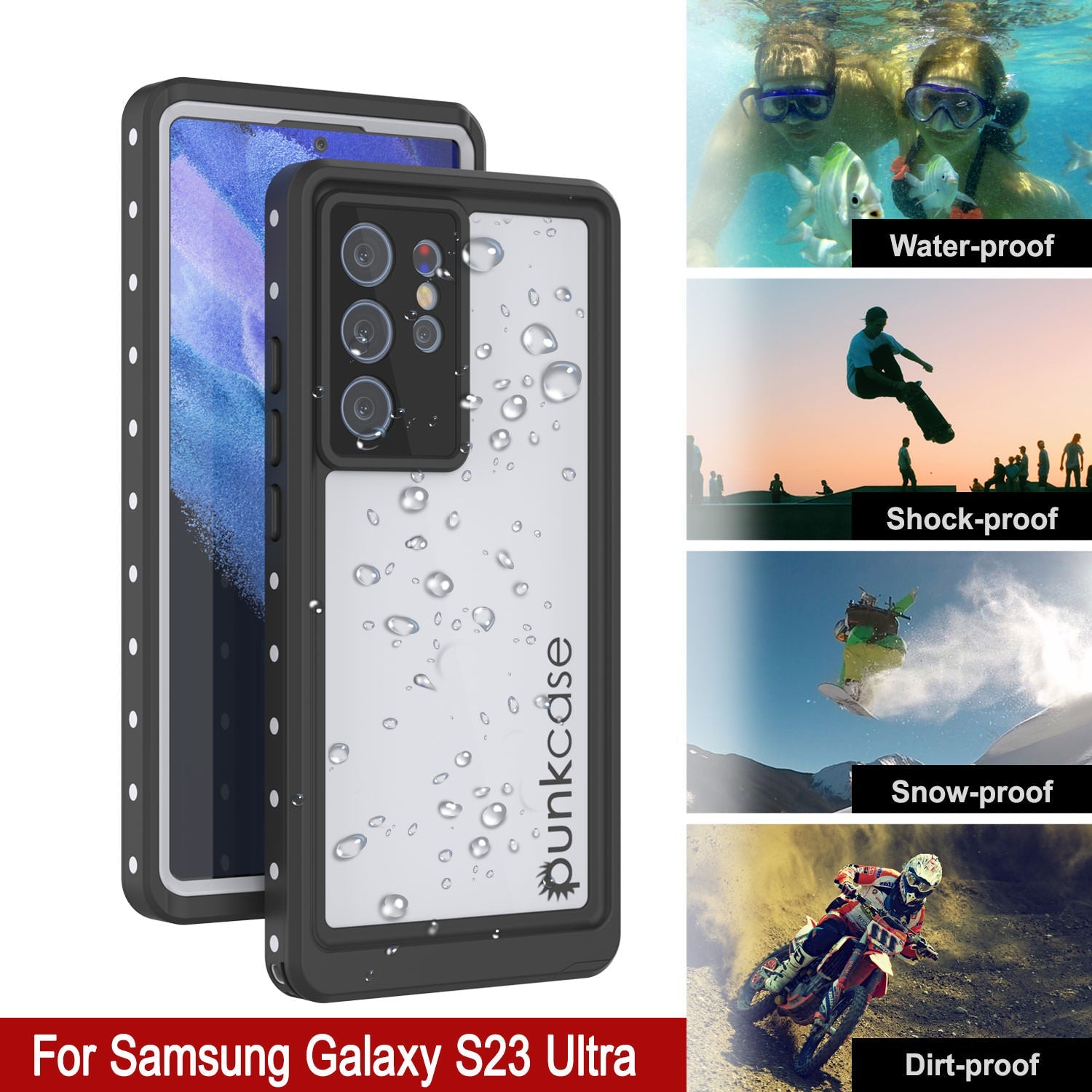 Galaxy S23 Ultra Waterproof Case, Punkcase StudStar White Thin 6.6ft Underwater IP68 Shock/Snow Proof