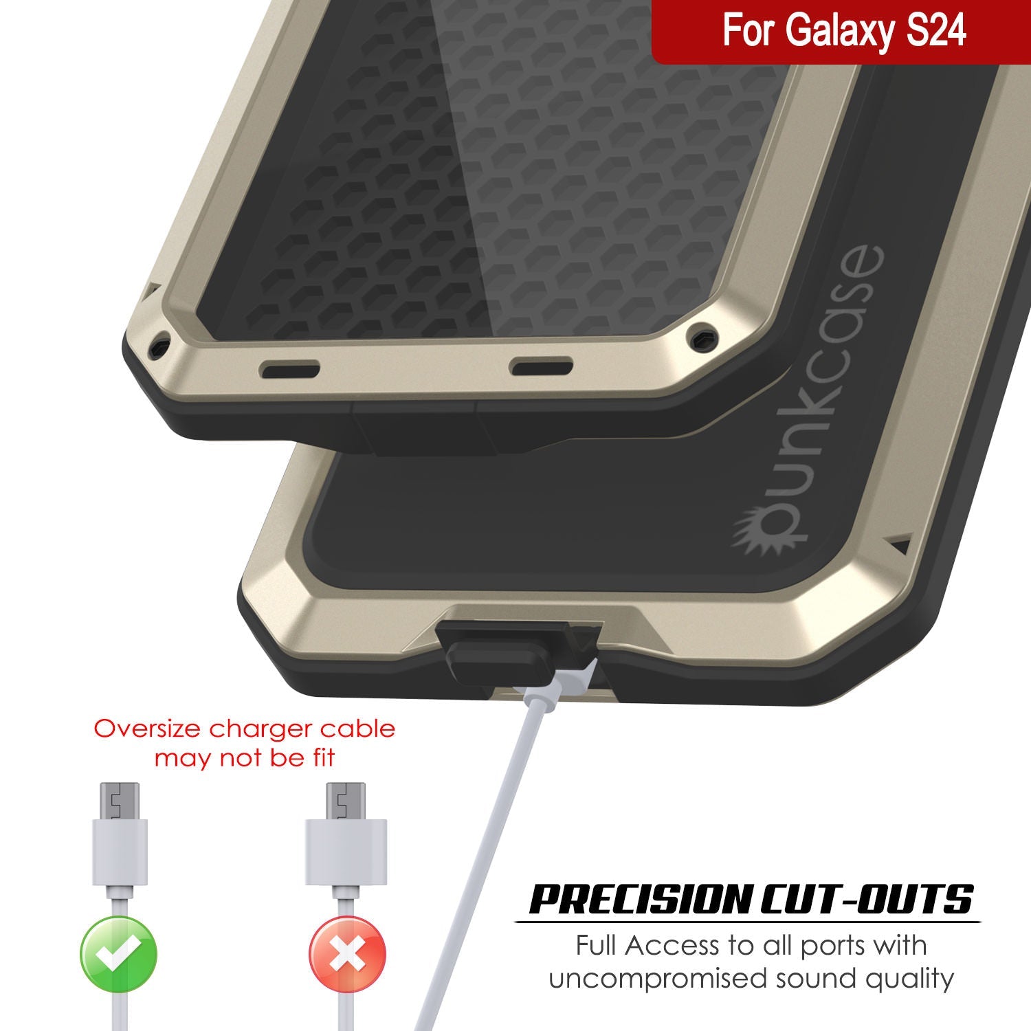 Galaxy S24 Metal Case, Heavy Duty Military Grade Armor Cover [shock proof] Full Body Hard [Gold]