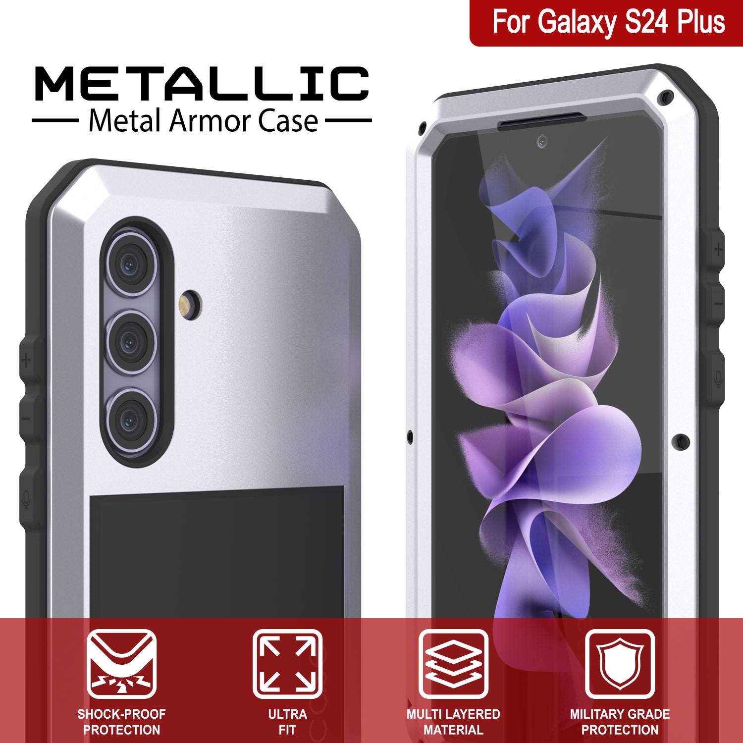 Galaxy S24 Plus Metal Case, Heavy Duty Military Grade Armor Cover [shock proof] Full Body Hard [White]