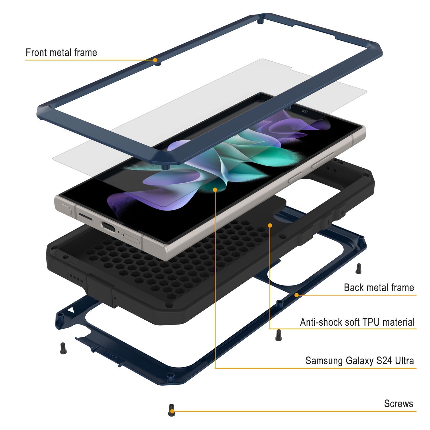 Galaxy S24 Ultra Metal Case, Heavy Duty Military Grade Armor Cover [shock proof] Full Body Hard [Blue]