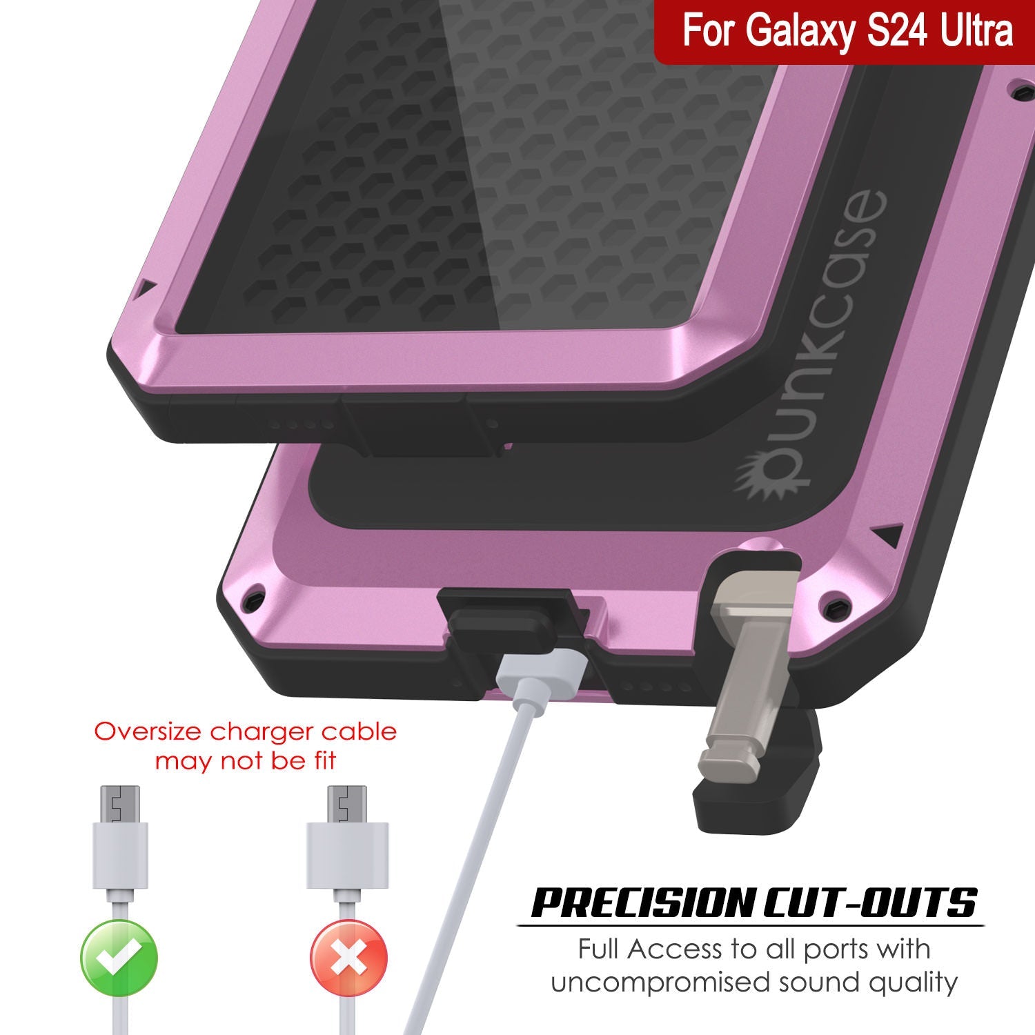 Galaxy S24 Ultra Metal Case, Heavy Duty Military Grade Armor Cover [shock proof] Full Body Hard [Pink]