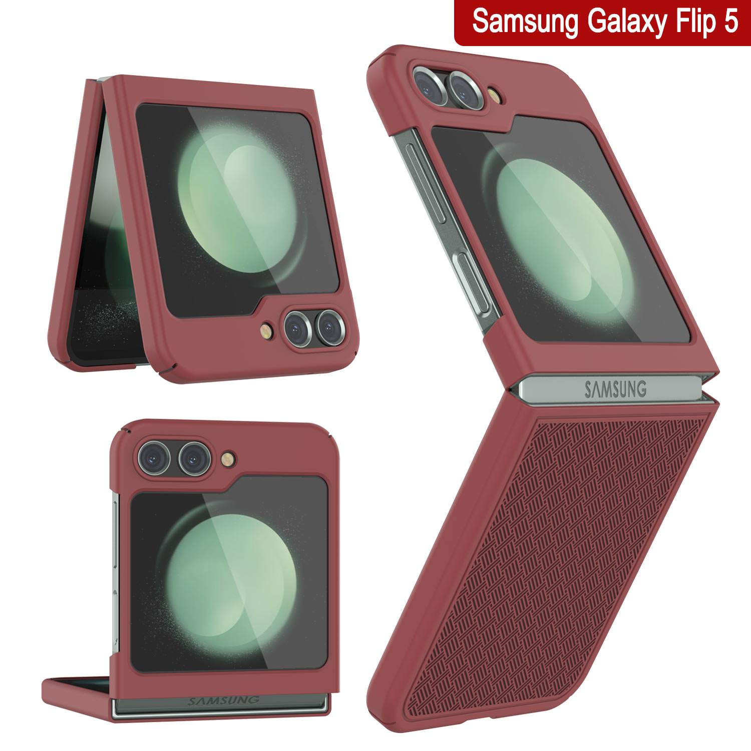 Galaxy Z Flip5 Case With Tempered Glass Screen Protector, Holster Belt Clip & Built-In Kickstand [Red]