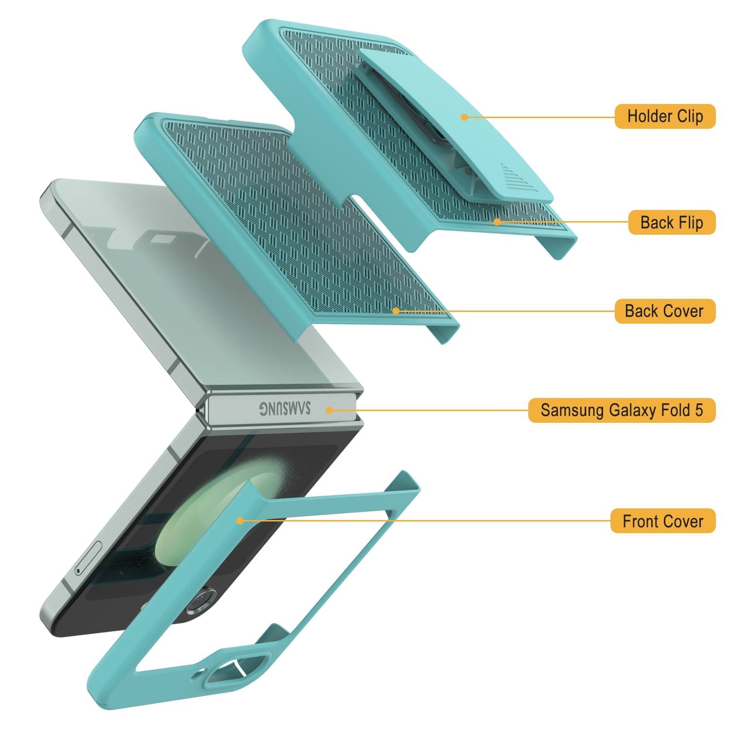 Galaxy Z Flip5 Case With Tempered Glass Screen Protector, Holster Belt Clip & Built-In Kickstand [Teal]