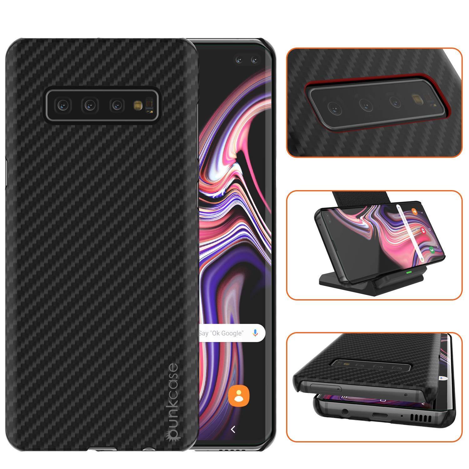 Galaxy S20+ Plus Case, Punkcase CarbonShield, Heavy Duty & Ultra Thin 2 Piece Dual Layer PU Leather Jet Black Cover (Carbon Fiber Style)