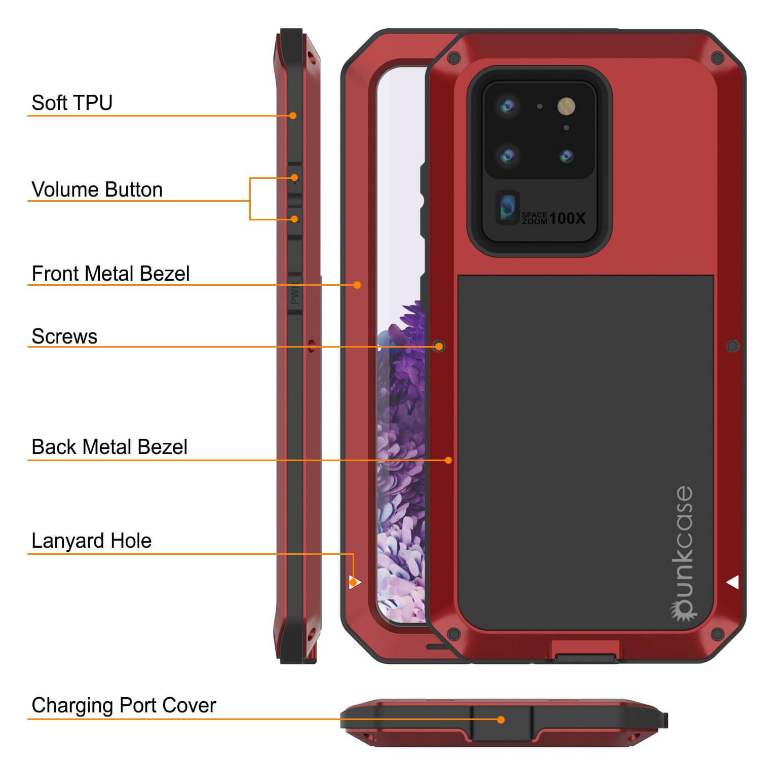 Galaxy S20 Ultra Metal Case, Heavy Duty Military Grade Rugged Armor Cover [Red]