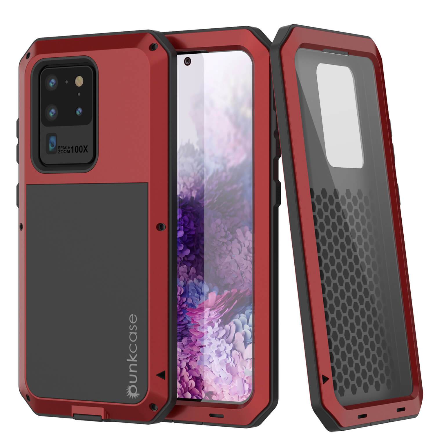 Galaxy S20 Ultra Metal Case, Heavy Duty Military Grade Rugged Armor Cover [Red]