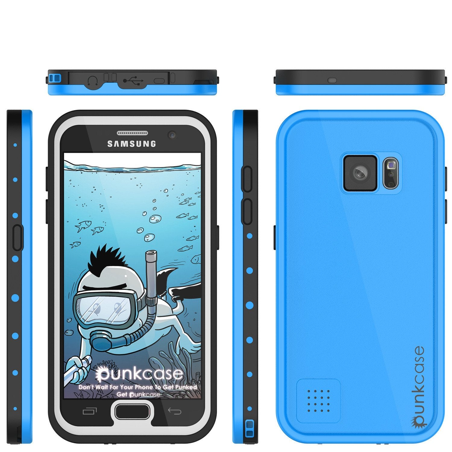 Galaxy S7 Waterproof Case PunkCase StudStar Light Blue Thin 6.6ft Underwater IP68 Shock/Dirt Proof