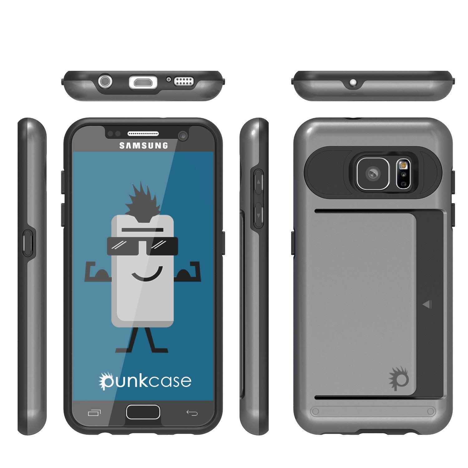 Galaxy s7 Case PunkCase CLUTCH Grey Series Slim Armor Soft Cover Case w/ Tempered Glass