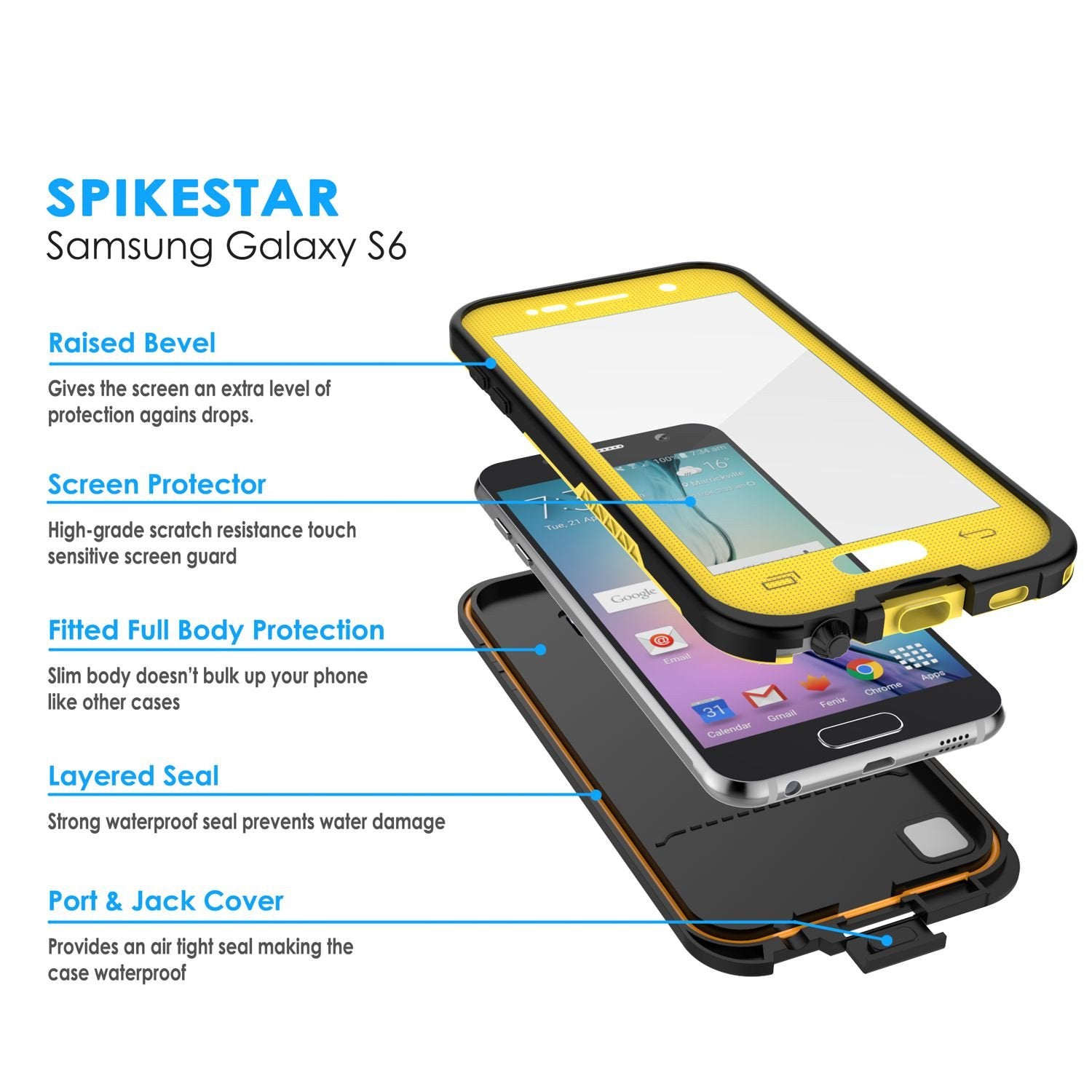 Galaxy S6 Waterproof Case Punkcase SpikeStar Yellow Water/Shock/Dirt/Snow Proof | Lifetime Warranty