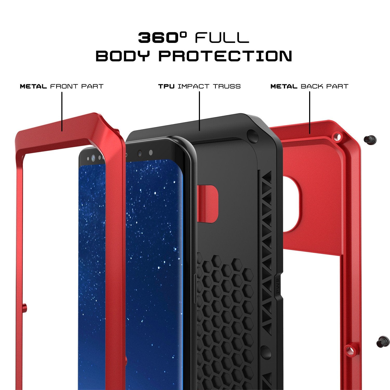 Galaxy S8 Plus Metal PunkCase, Heavy Duty Militar Armor Cover, Red