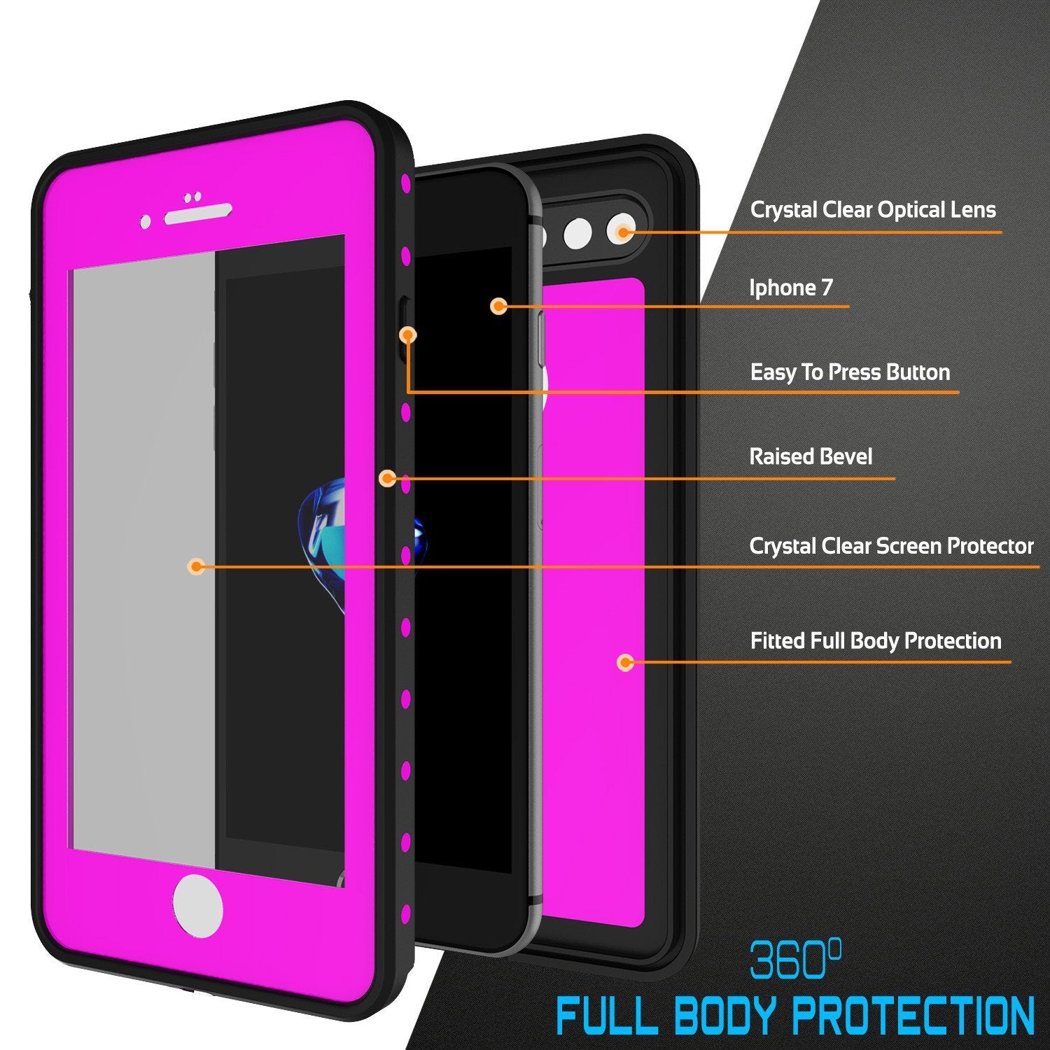 iPhone 8+ Plus Waterproof IP68 Case, Punkcase [Pink] [StudStar Series] [Slim Fit] [Dirtproof]