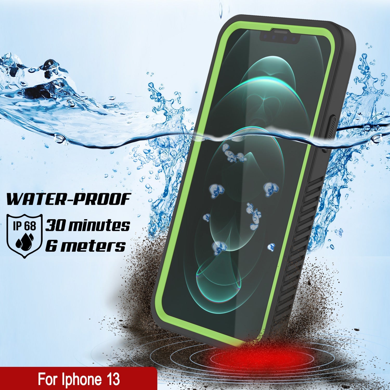 iPhone 13  Waterproof Case, Punkcase [Extreme Series] Armor Cover W/ Built In Screen Protector [Light Green]