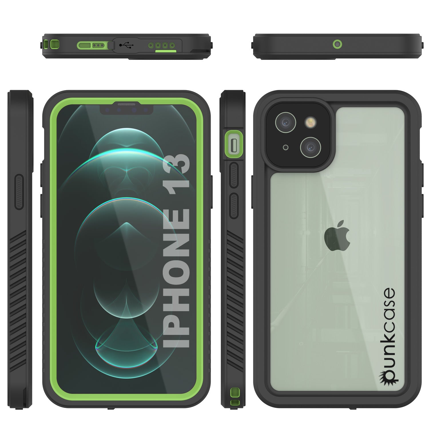 iPhone 13  Waterproof Case, Punkcase [Extreme Series] Armor Cover W/ Built In Screen Protector [Light Green]