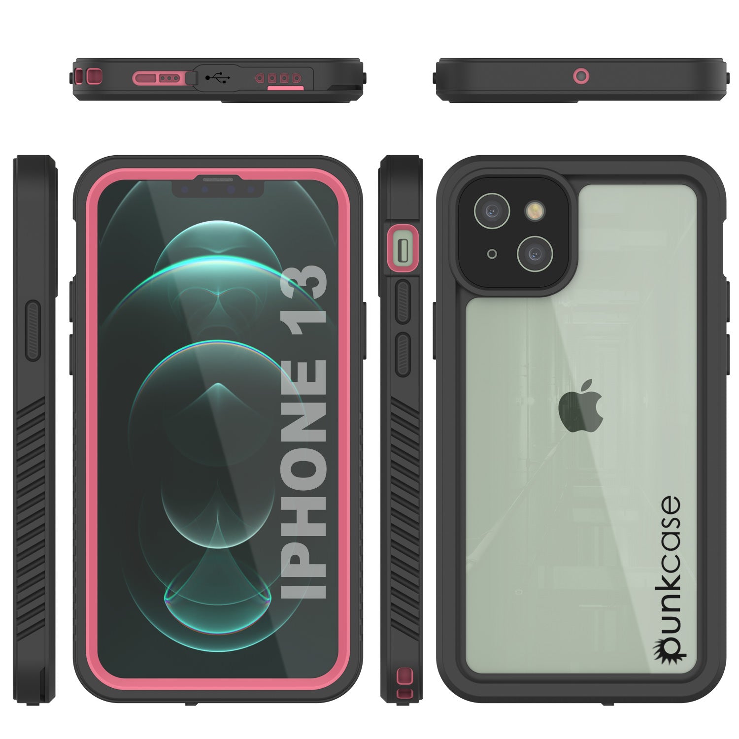 iPhone 13  Waterproof Case, Punkcase [Extreme Series] Armor Cover W/ Built In Screen Protector [Pink]