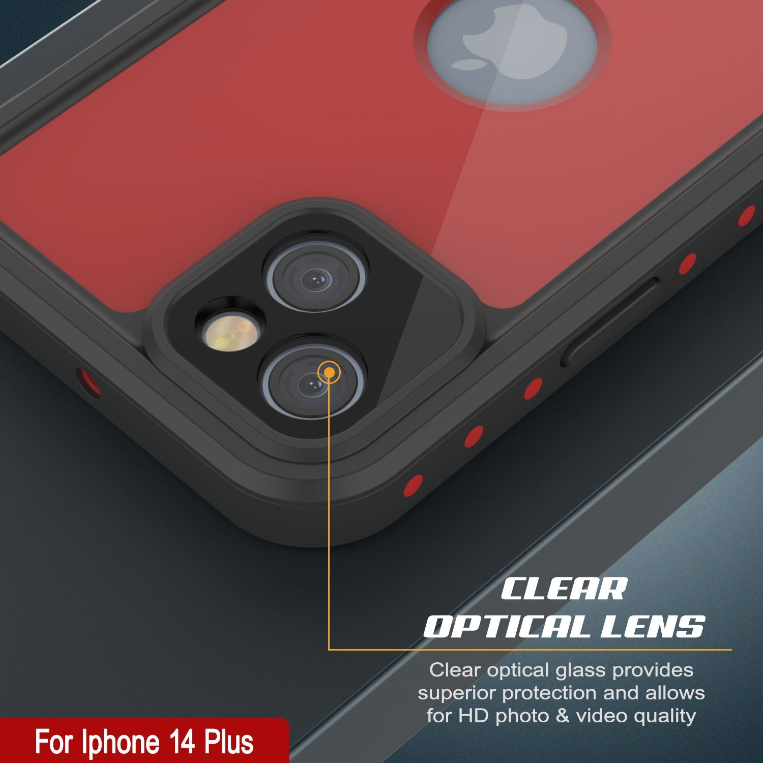 iPhone 14 Plus Waterproof IP68 Case, Punkcase [Red] [StudStar Series] [Slim Fit]