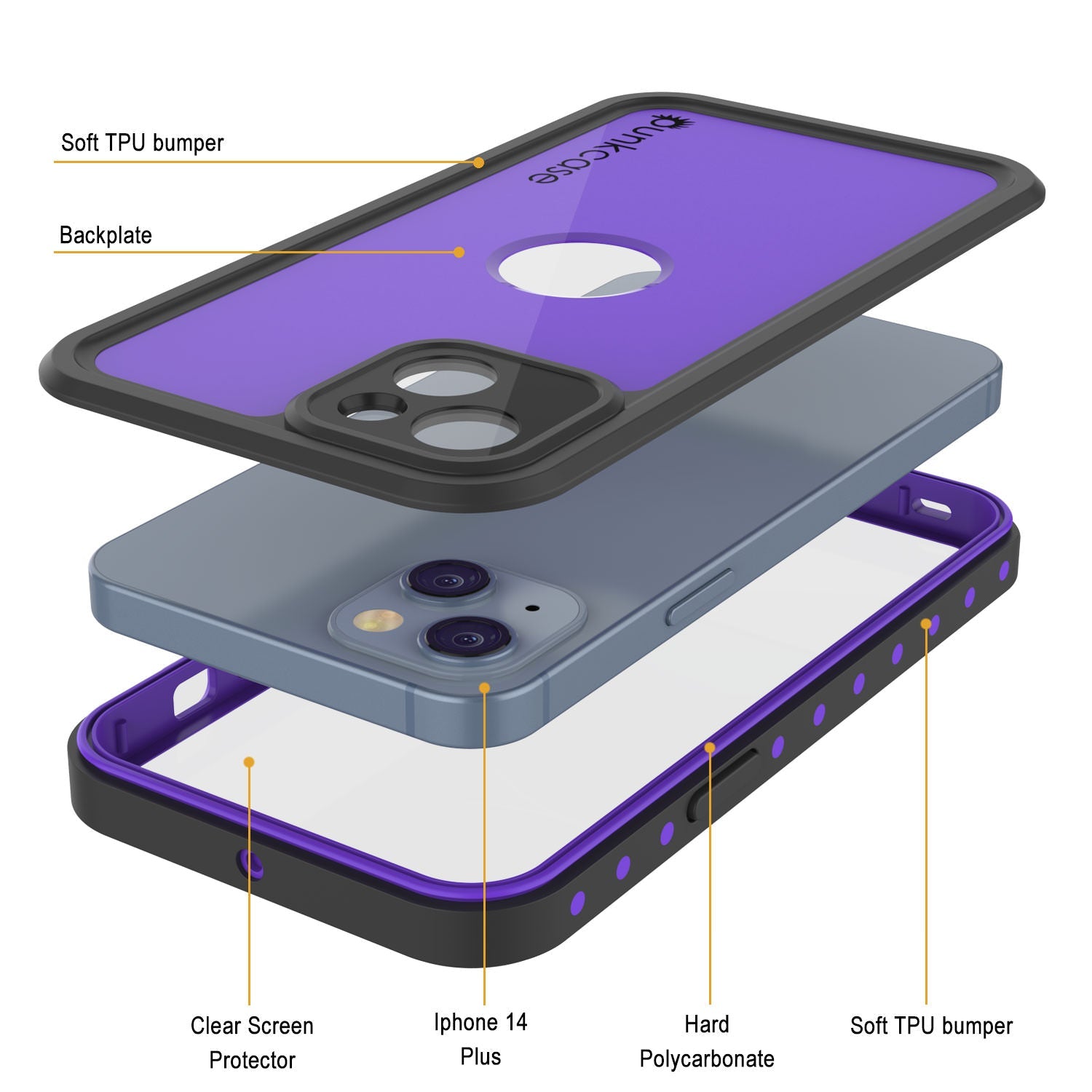 iPhone 14 Plus Waterproof IP68 Case, Punkcase [Purple] [StudStar Series] [Slim Fit] [Dirtproof]