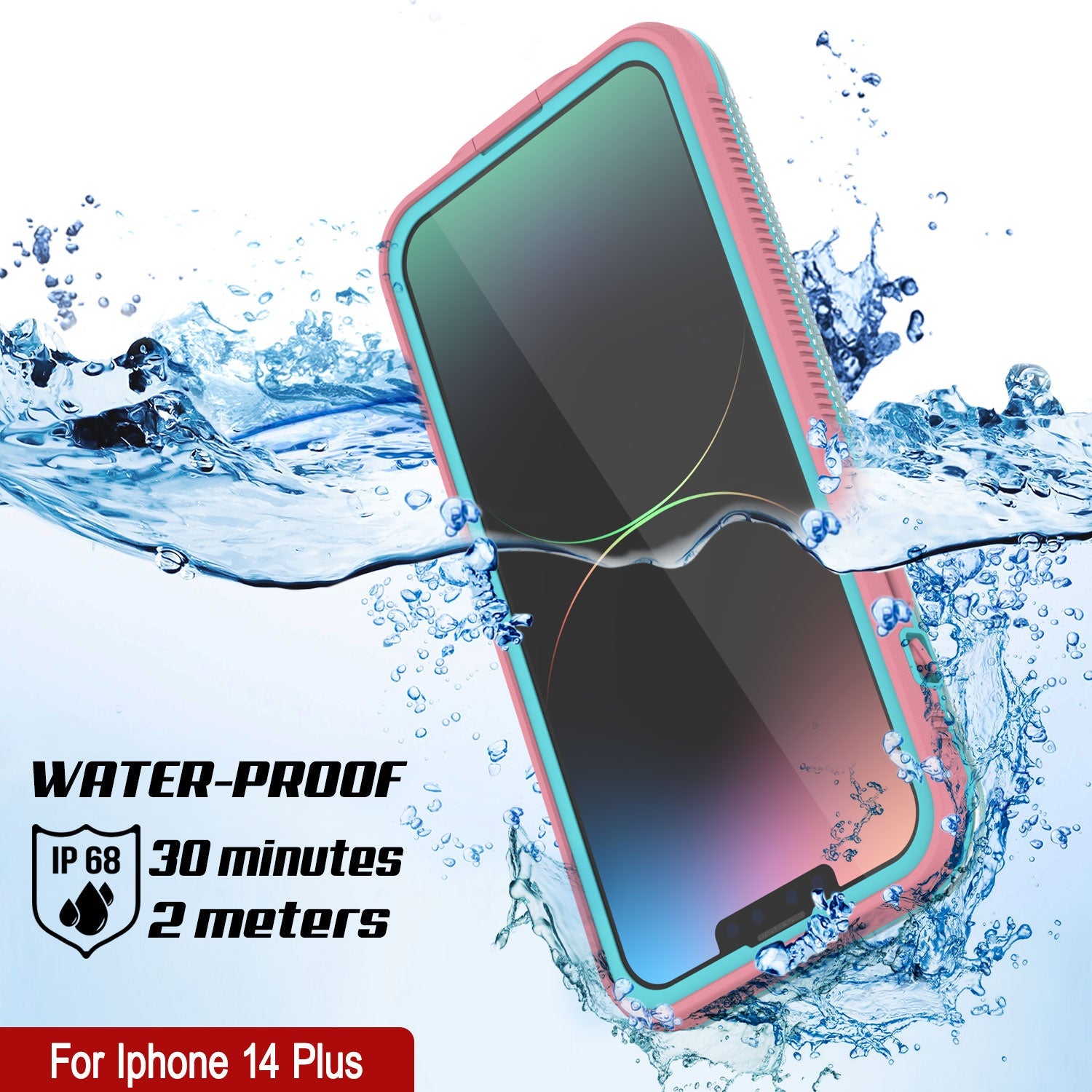 Punkcase iPhone 14 Plus Waterproof Case [Aqua Series] Armor Cover [Clear Pink] [Clear Back]