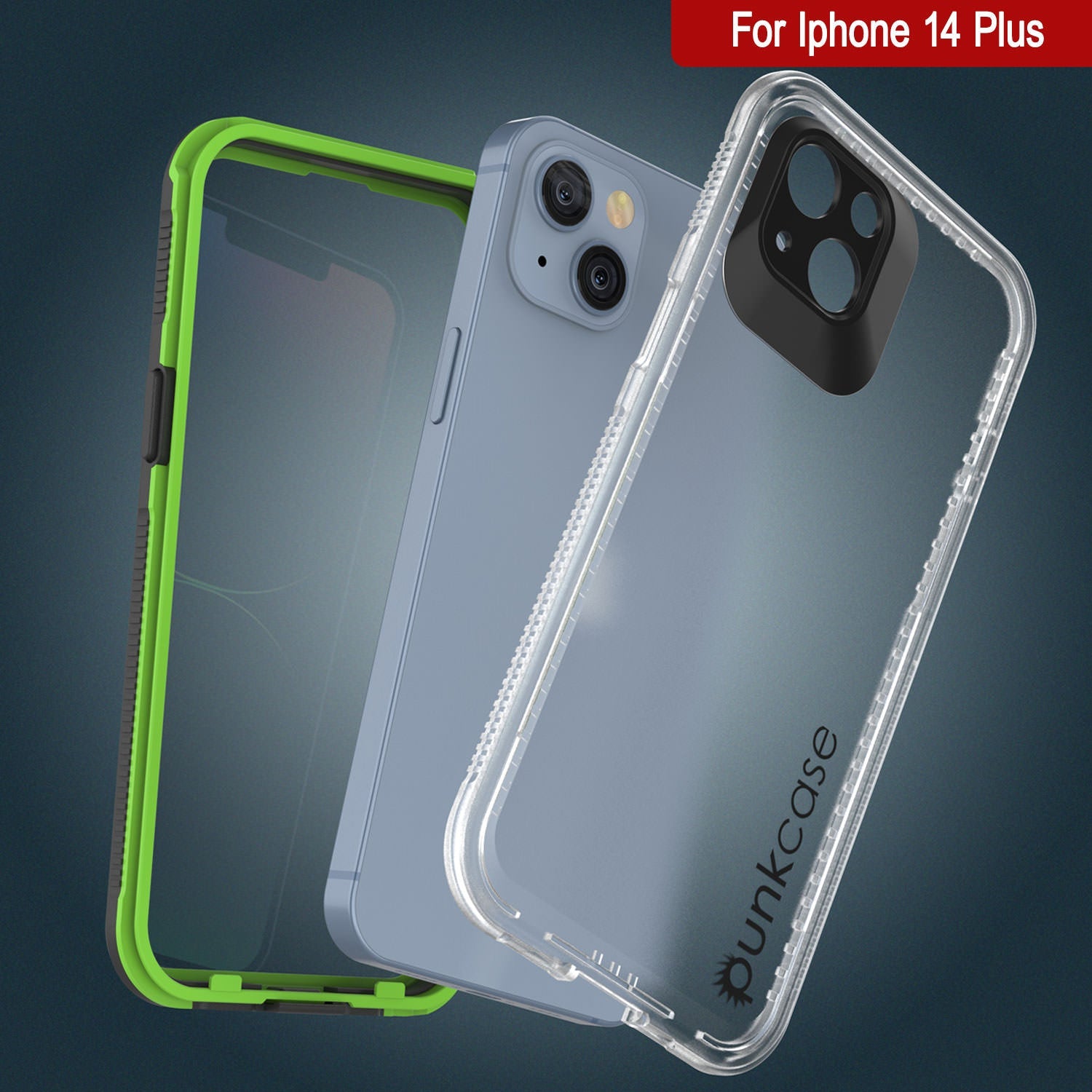 Punkcase iPhone 14 Plus Waterproof Case [Aqua Series] Armor Cover [Clear Black] [Clear Back]