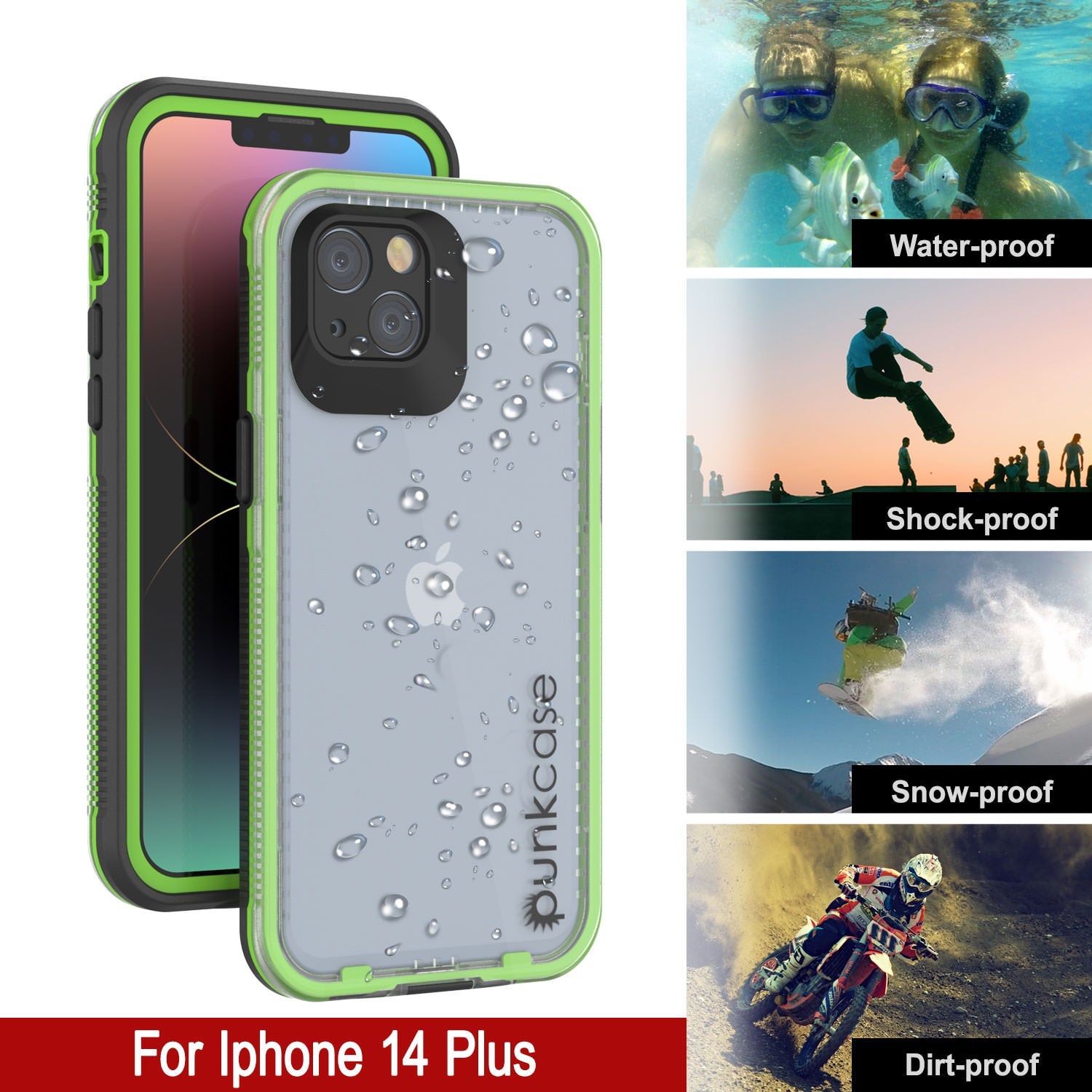 Punkcase iPhone 14 Plus Waterproof Case [Aqua Series] Armor Cover [Clear Black] [Clear Back]